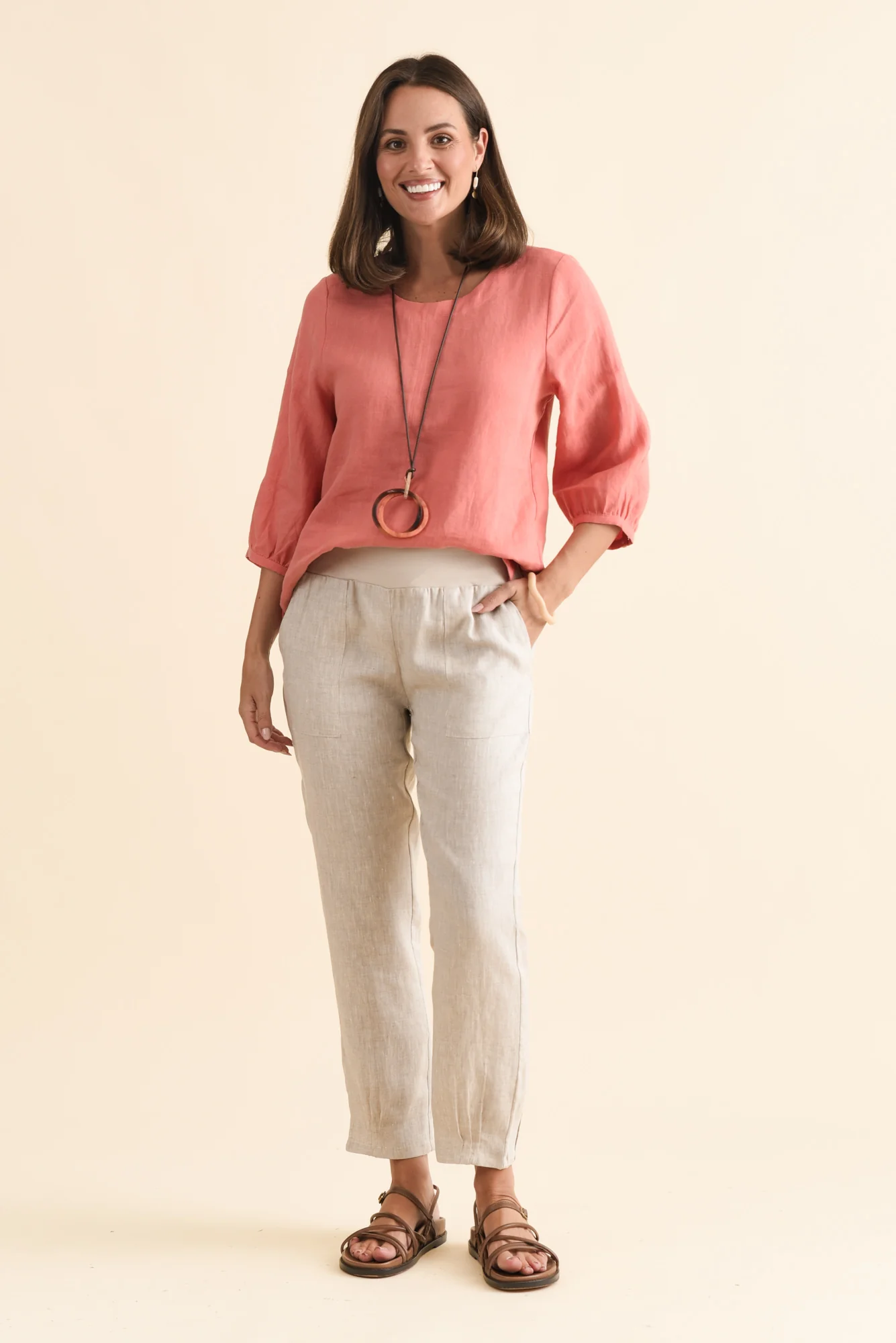 Addie Orange Linen Sleeved Top - Image 6
