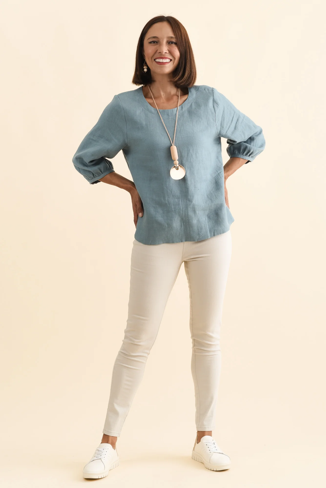 Addie Steel Linen Sleeved Top - Image 2