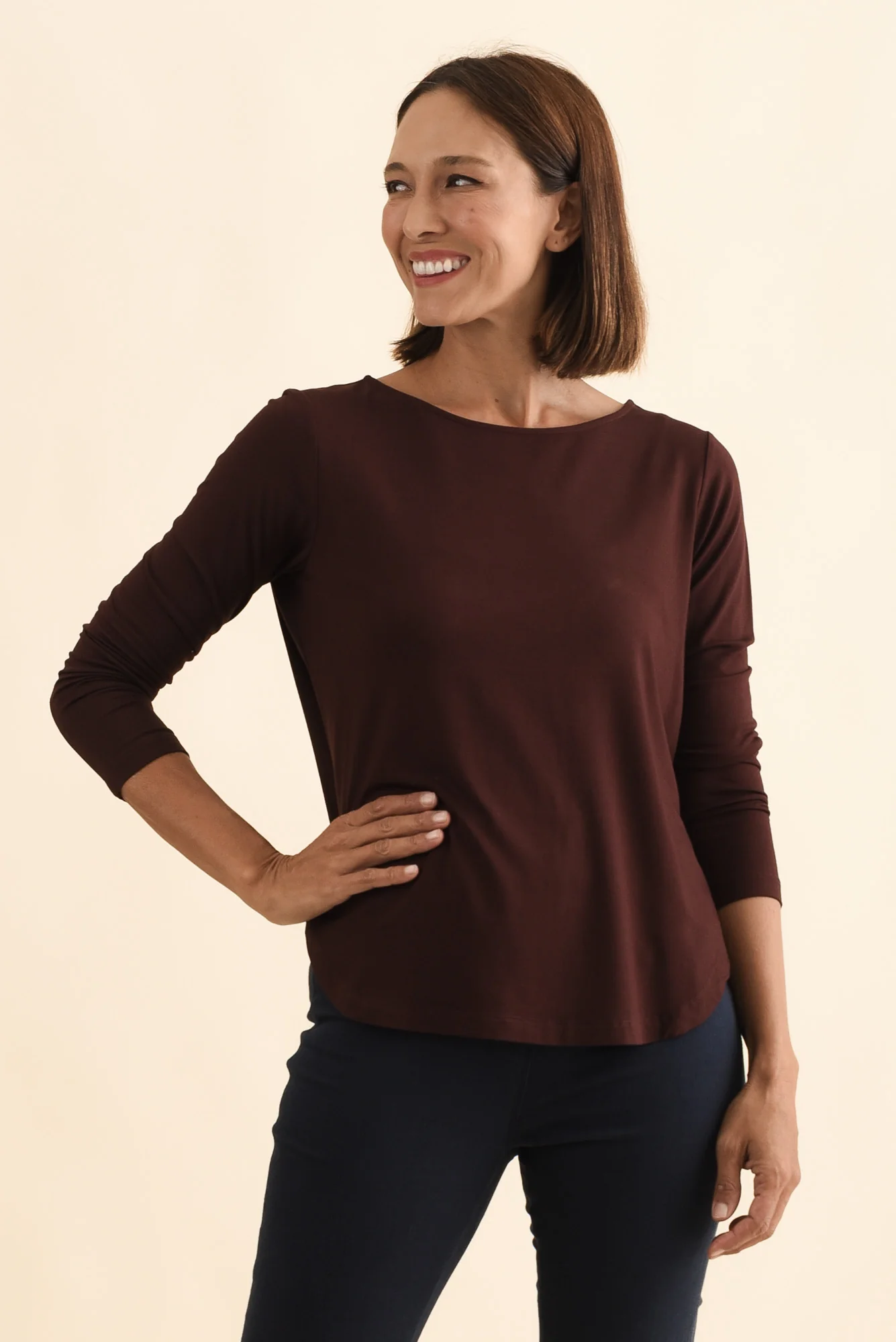 Adele Wine Long Sleeve Bamboo Tee