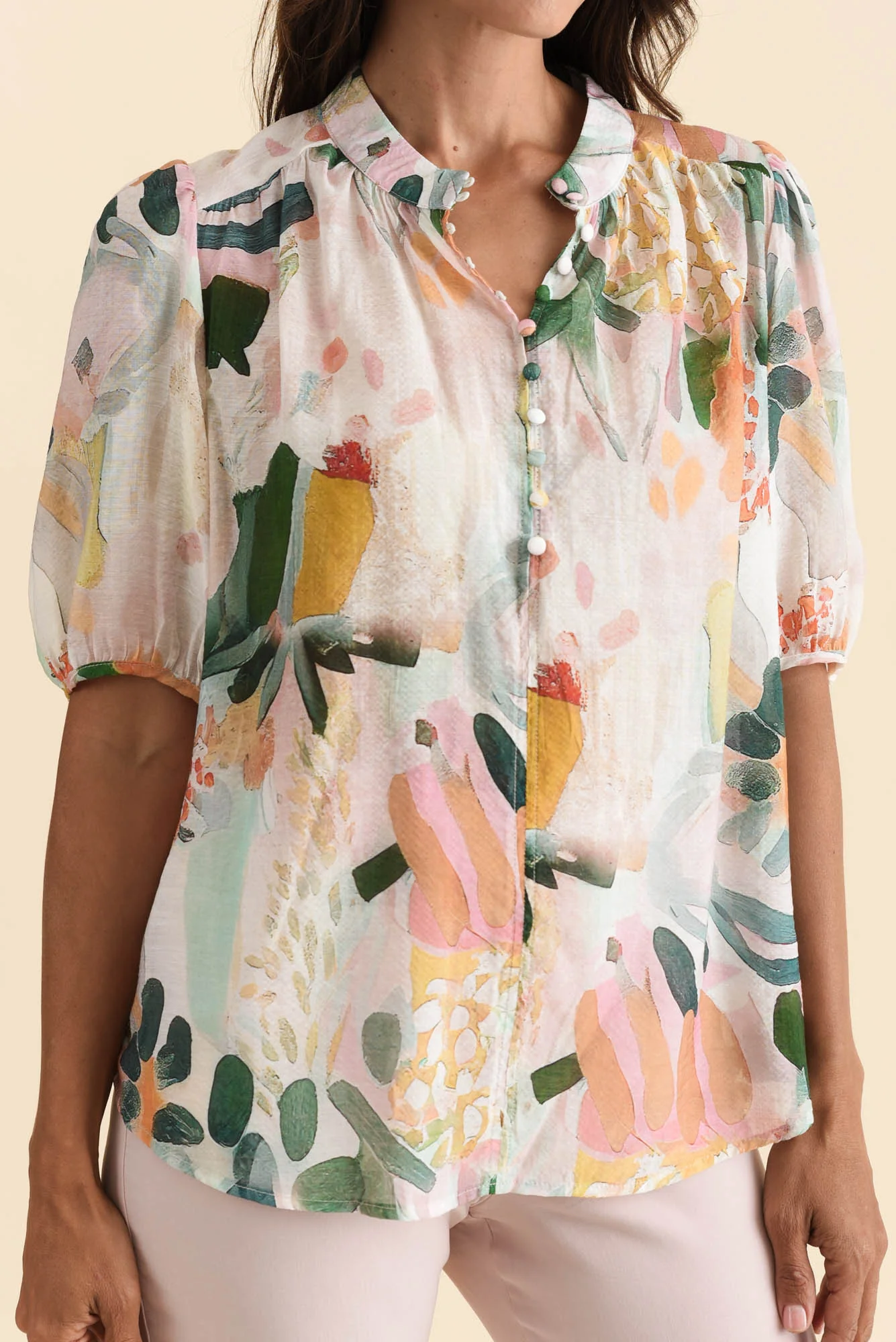 Alexandra Blue Botanical Button Top - Image 5