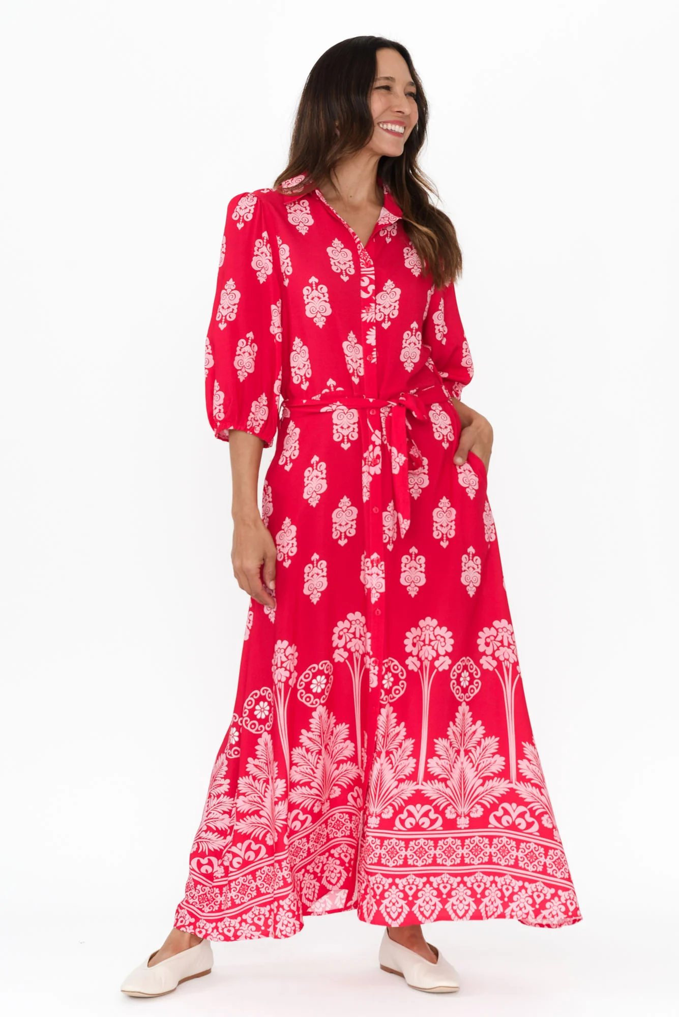 Alivia Red Mosaic Shirt Dress - Image 6