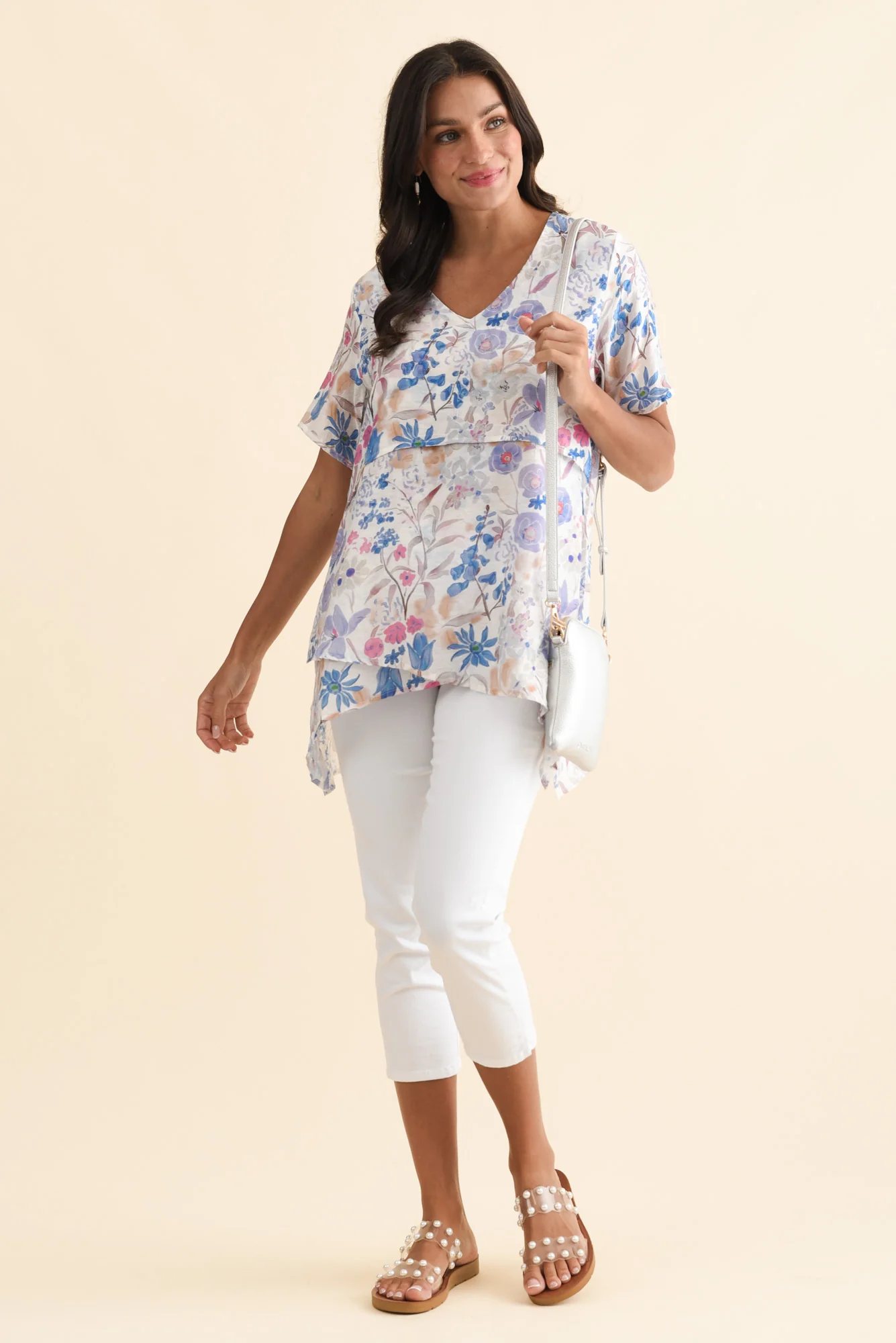 Alvina Cream Garden Layered Tunic Top - Image 2