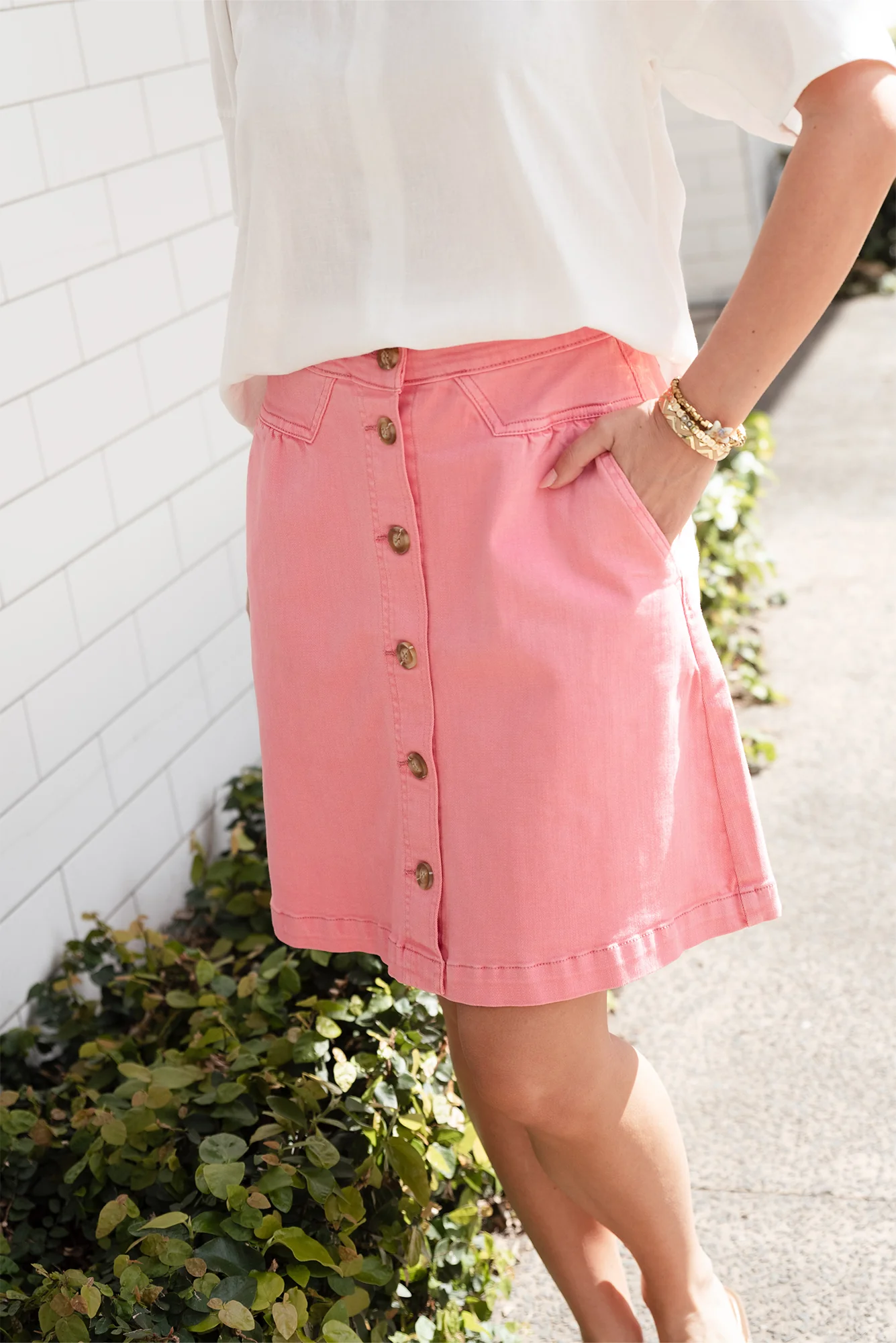 Amanda Pink Stretch Denim Skirt