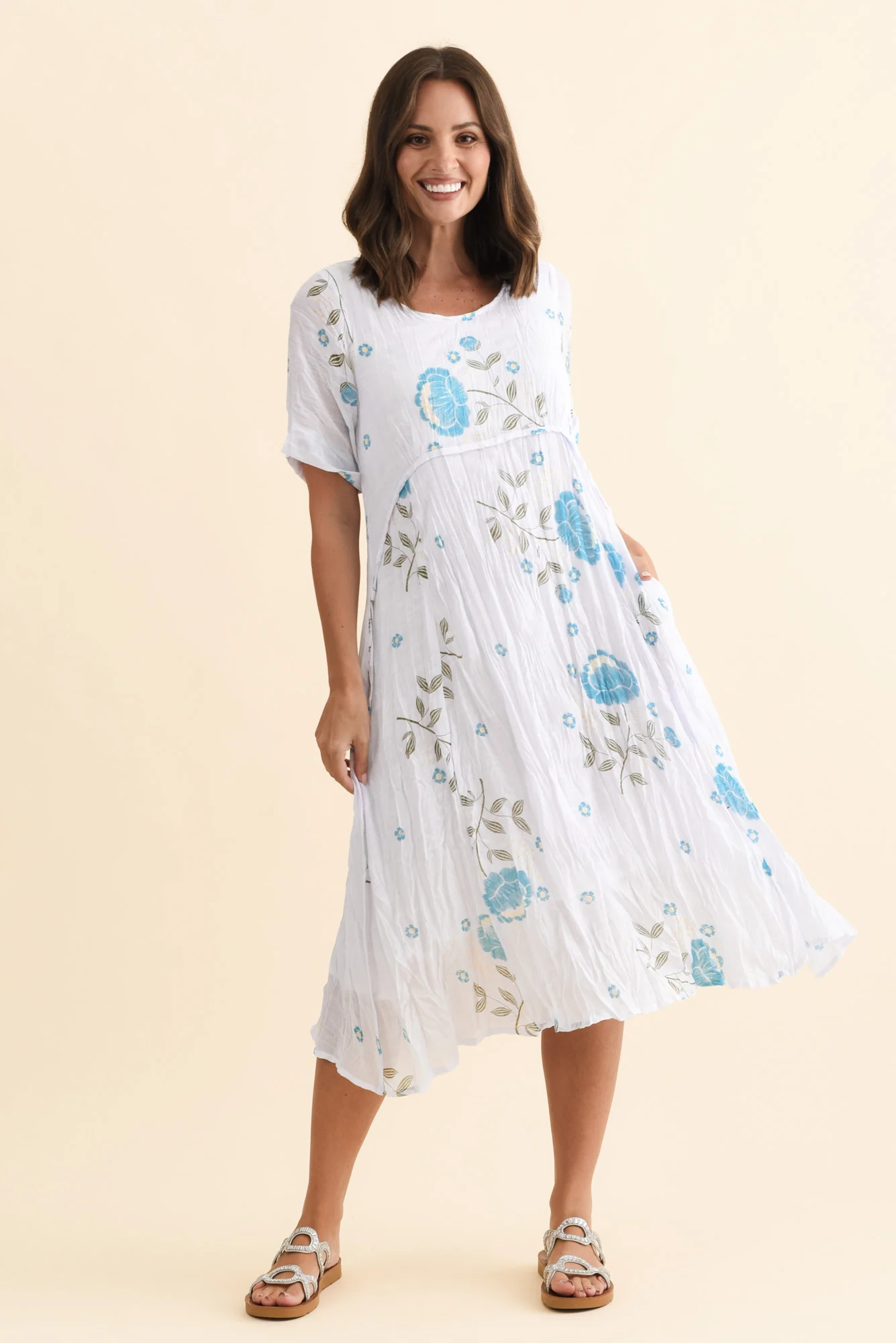 Amberley Blue Floral Cotton Blend Dress - Image 6