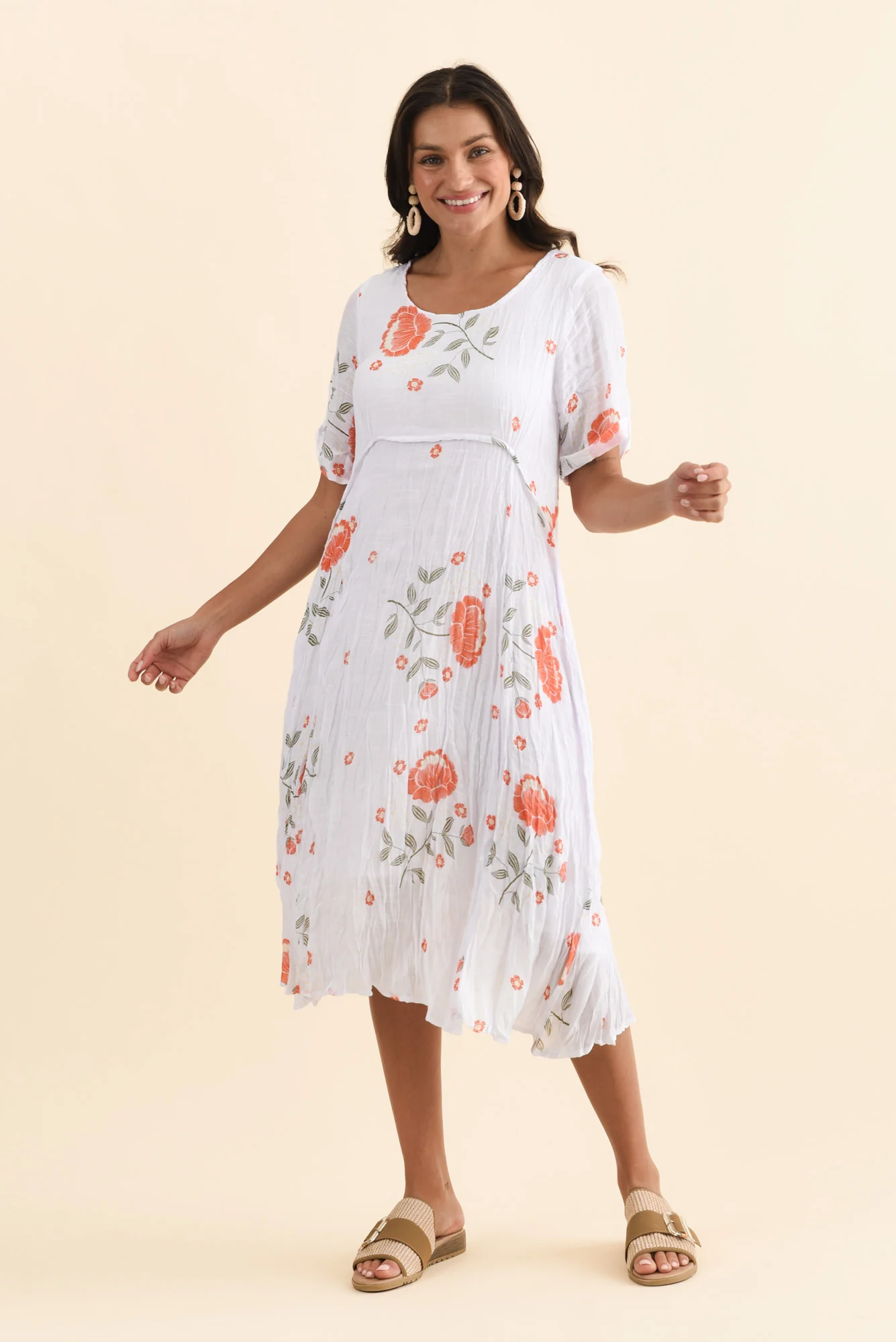 Amberley Orange Floral Cotton Blend Dress - Image 2