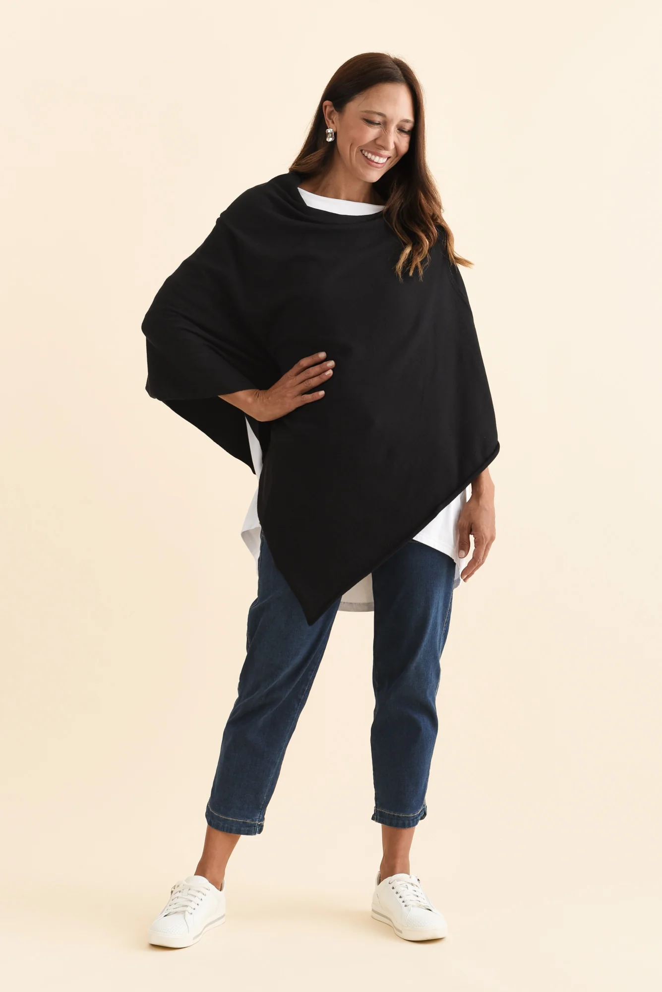 Amy Black Wool Blend Poncho - Image 8