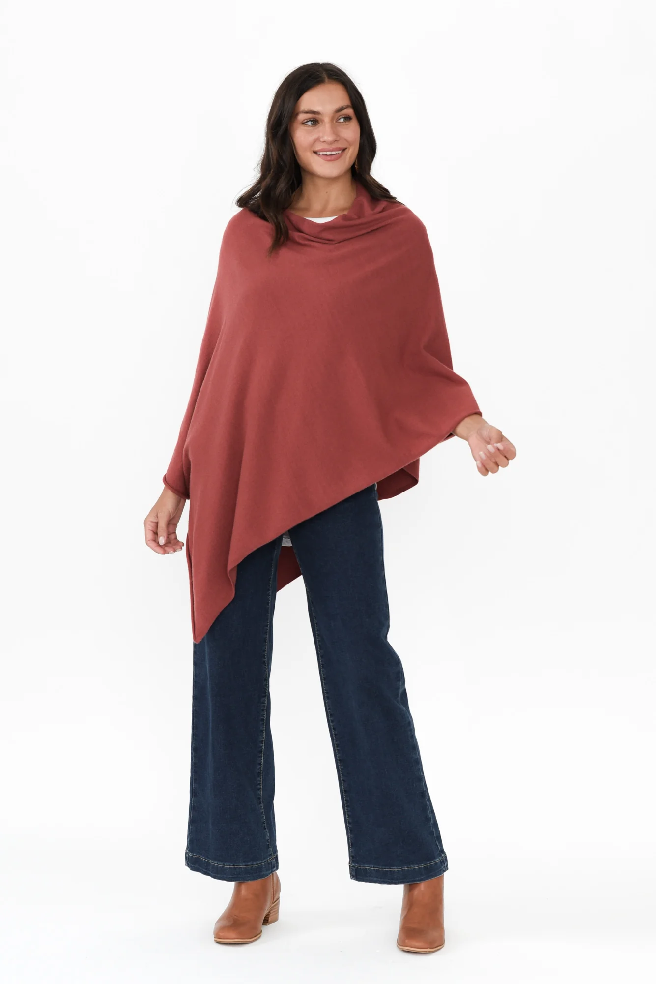 Amy Red Wool Blend Poncho - Image 3