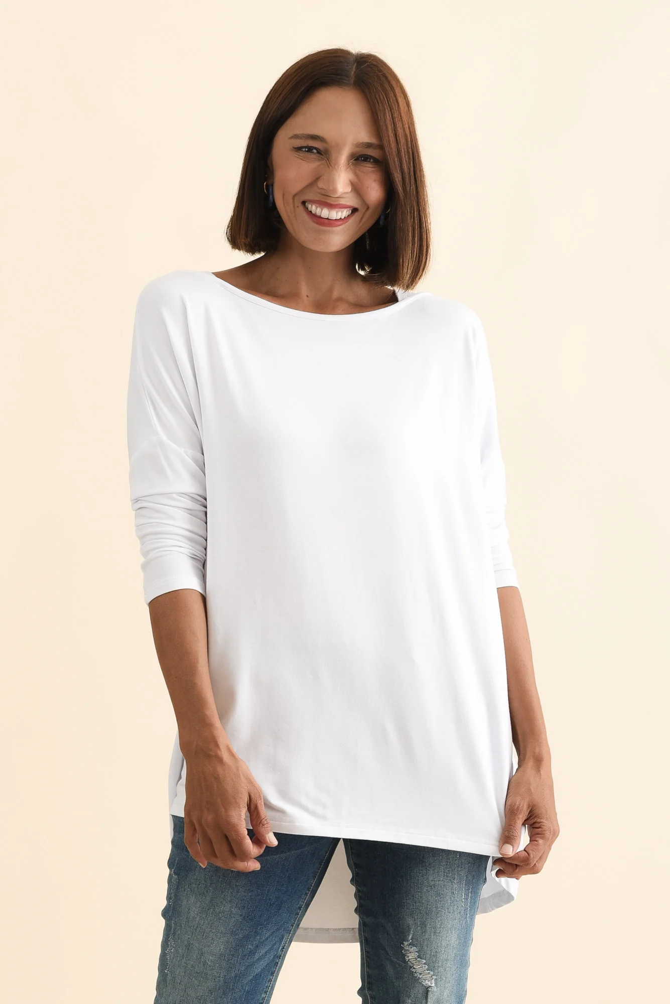 Anakin White Hi Lo Bamboo Top
