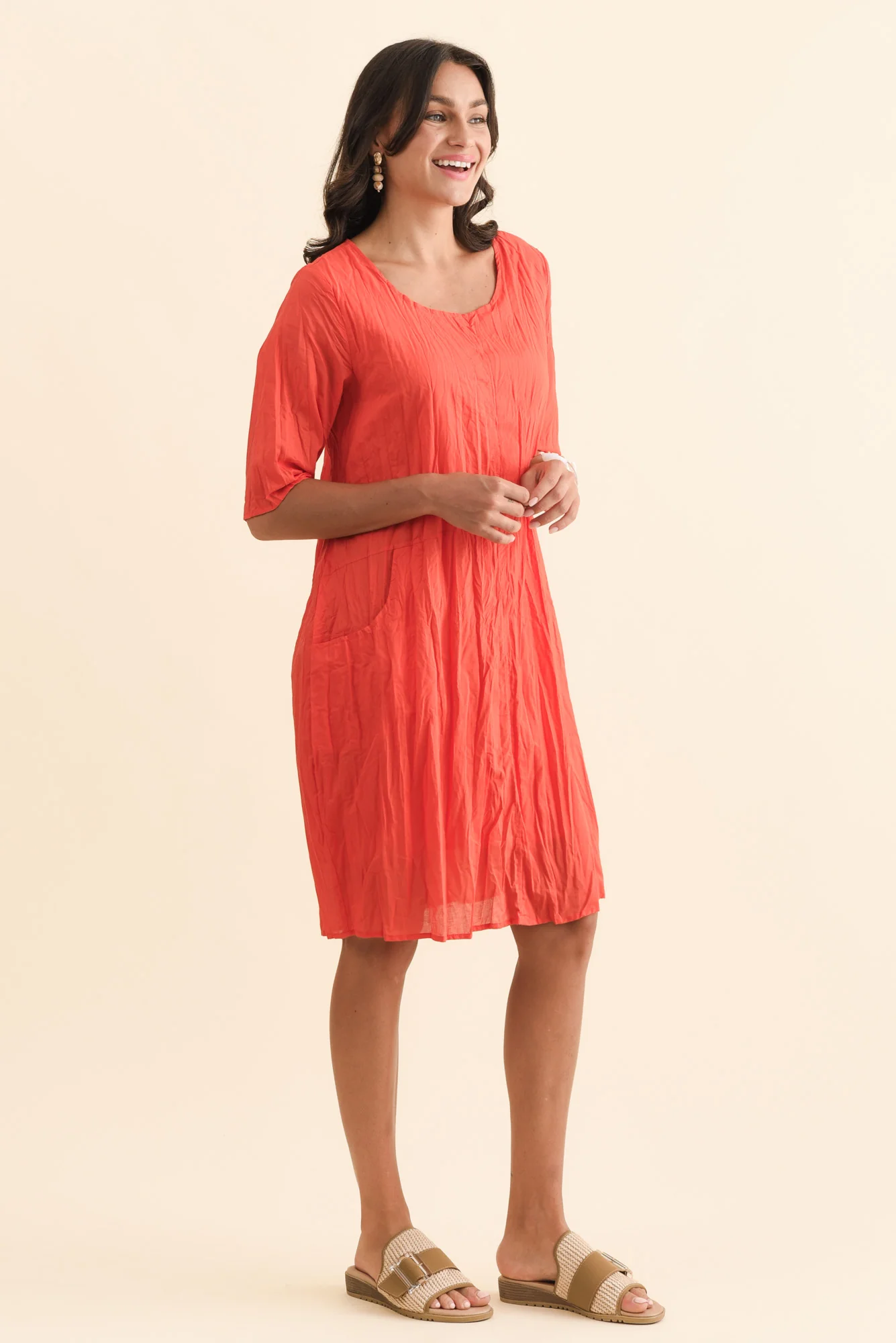 Andora Red Crinkle Cotton Dress - Image 3