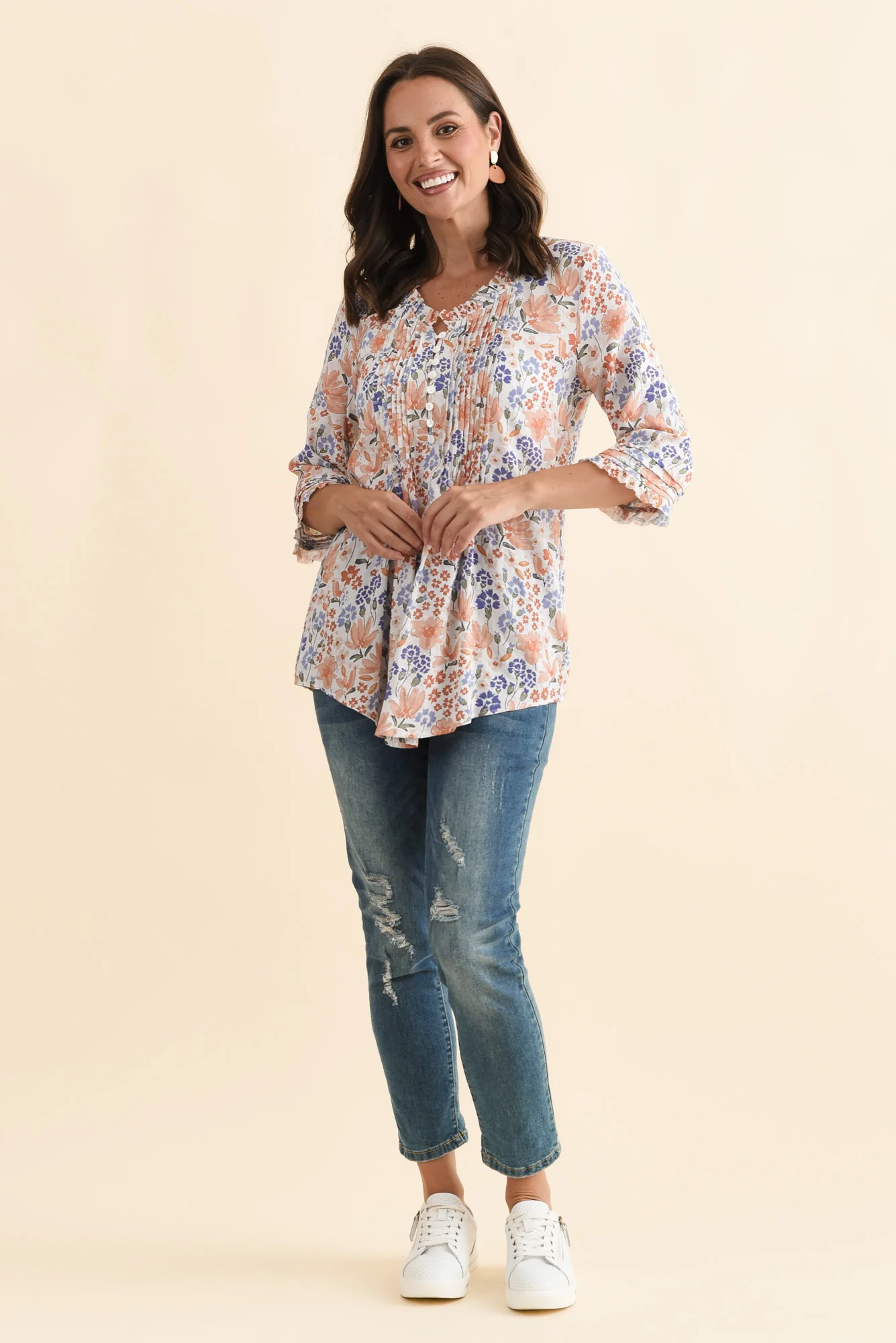 Angelo Orange Wildflower Cotton Button Top - Image 6