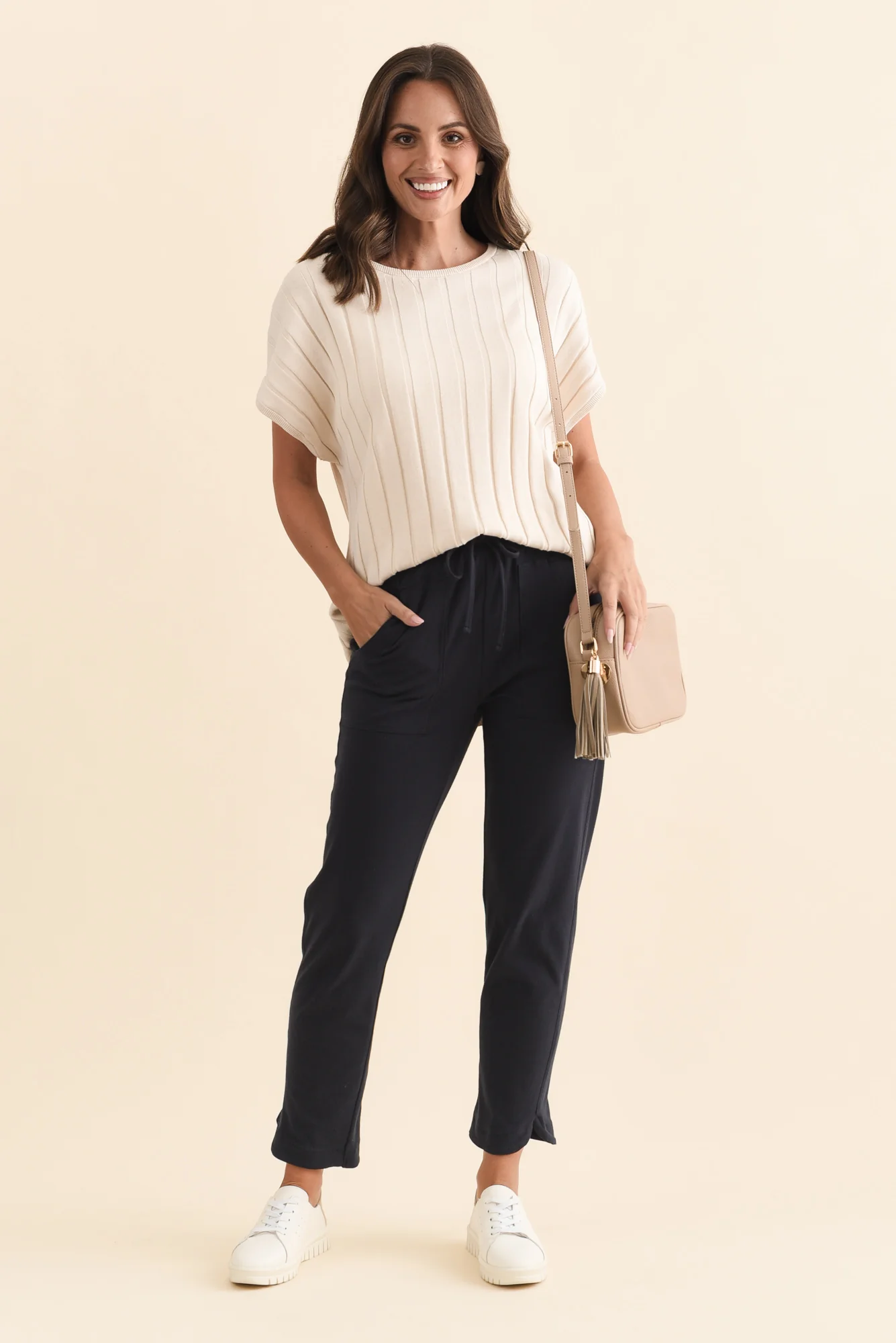 Angie Navy Cotton Drawstring Pants - Image 2