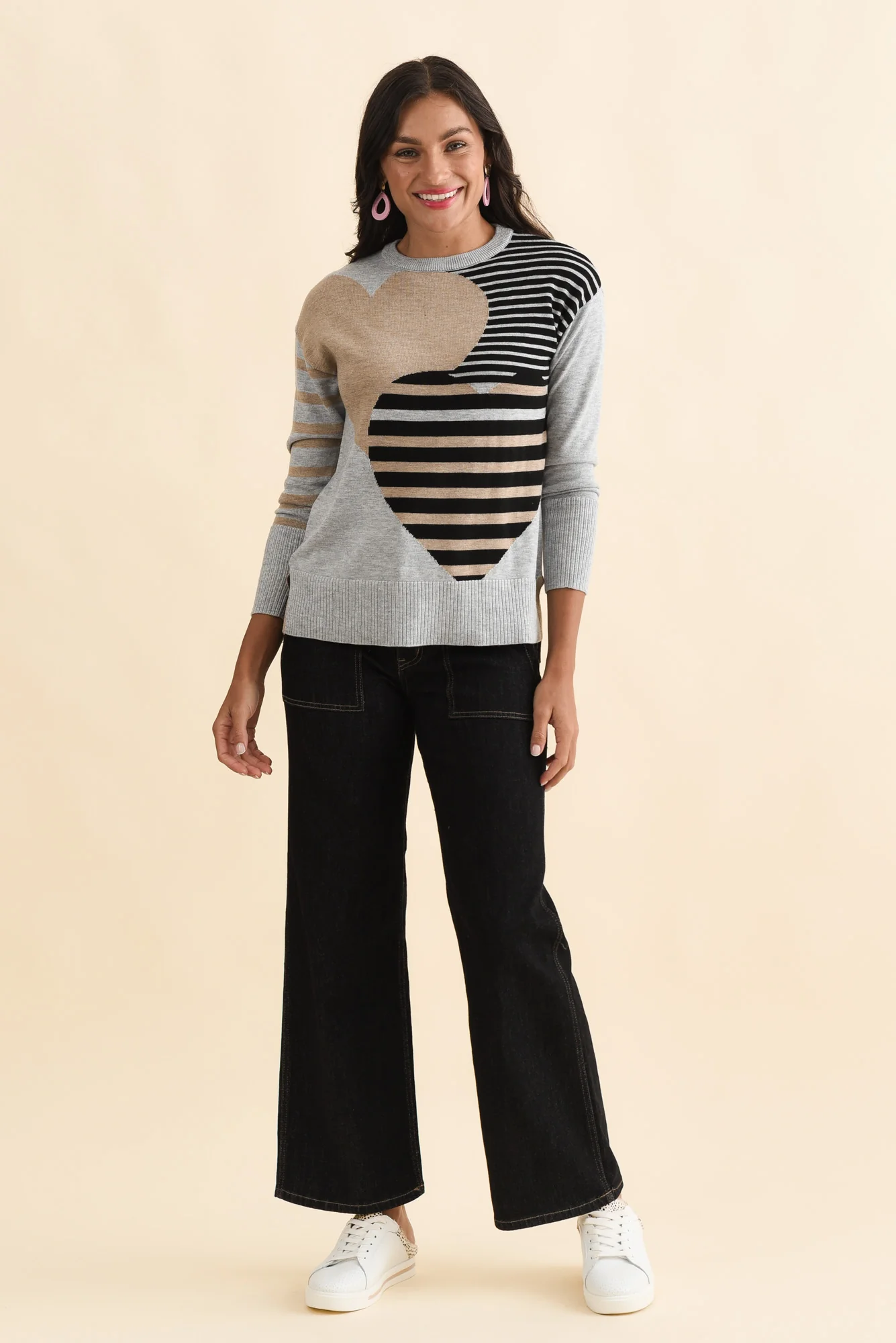 Anju Grey Stripe Heart Knit Jumper - Image 6
