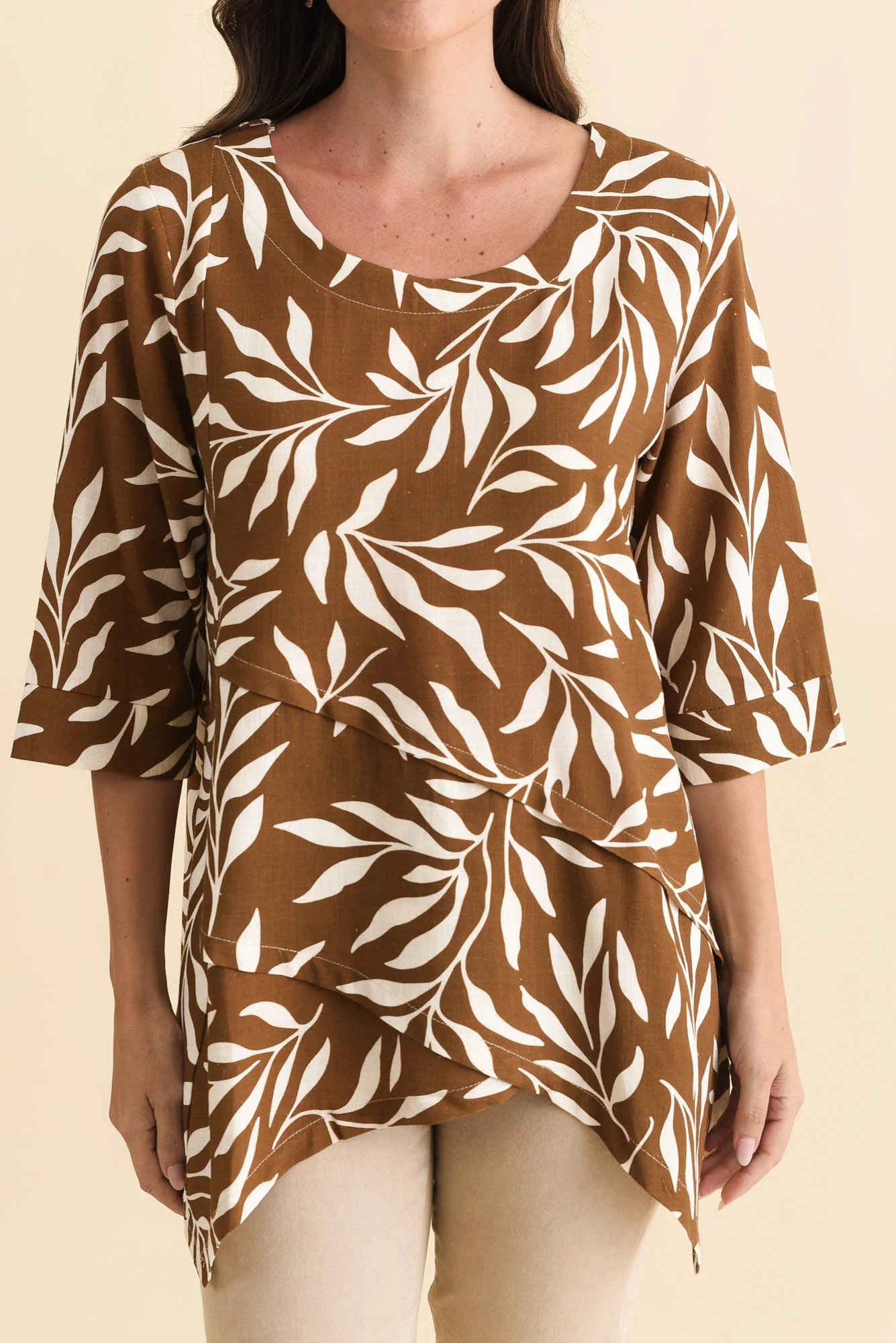 Anya Brown Leaf Linen Cotton Top - Image 5