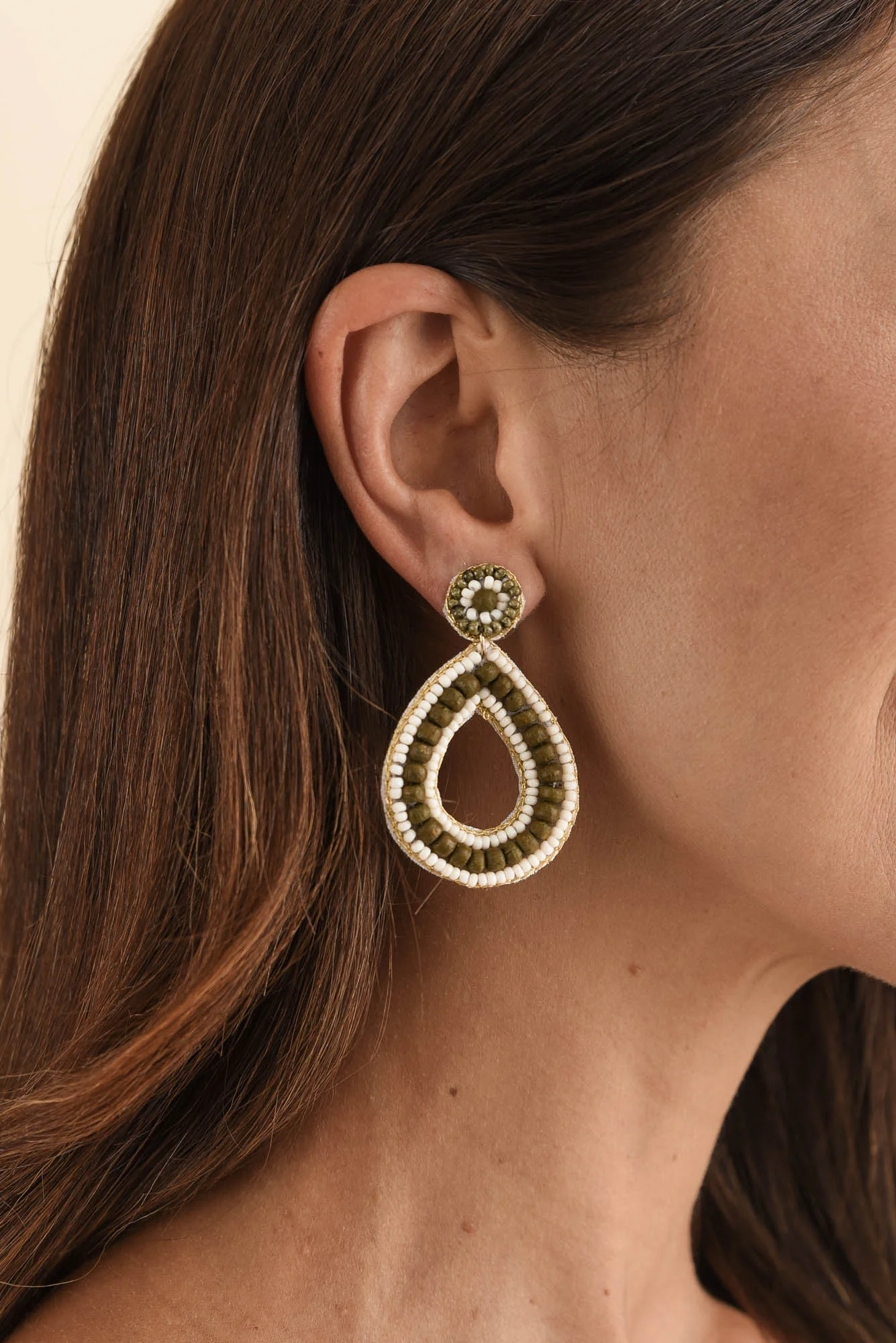 Arletta Khaki Beaded Drop Earrings - Image 2