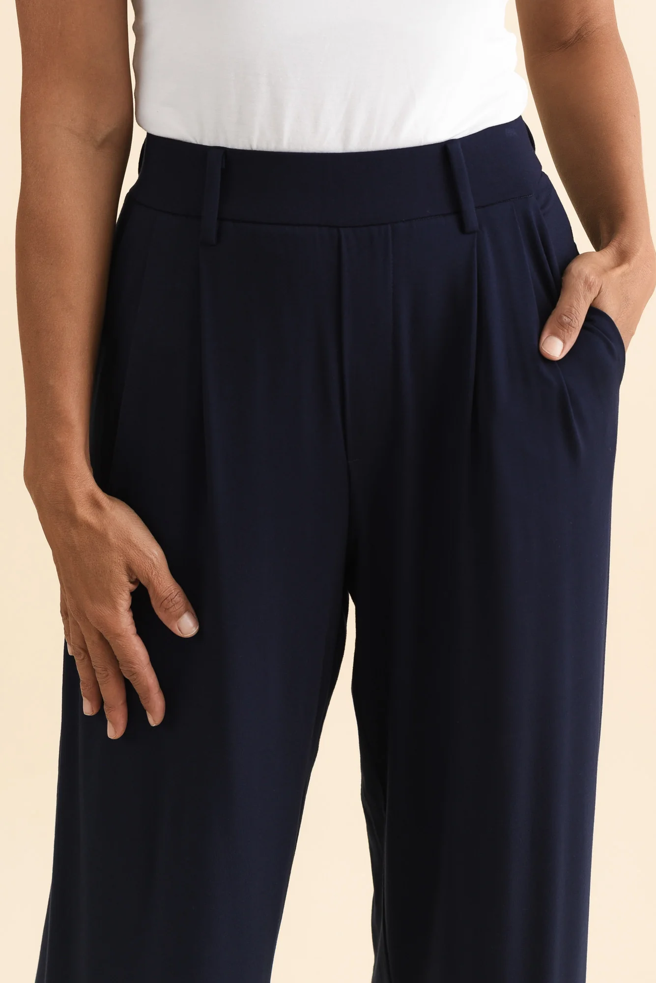 Billie Navy Bamboo Wide Leg Pants - Image 5