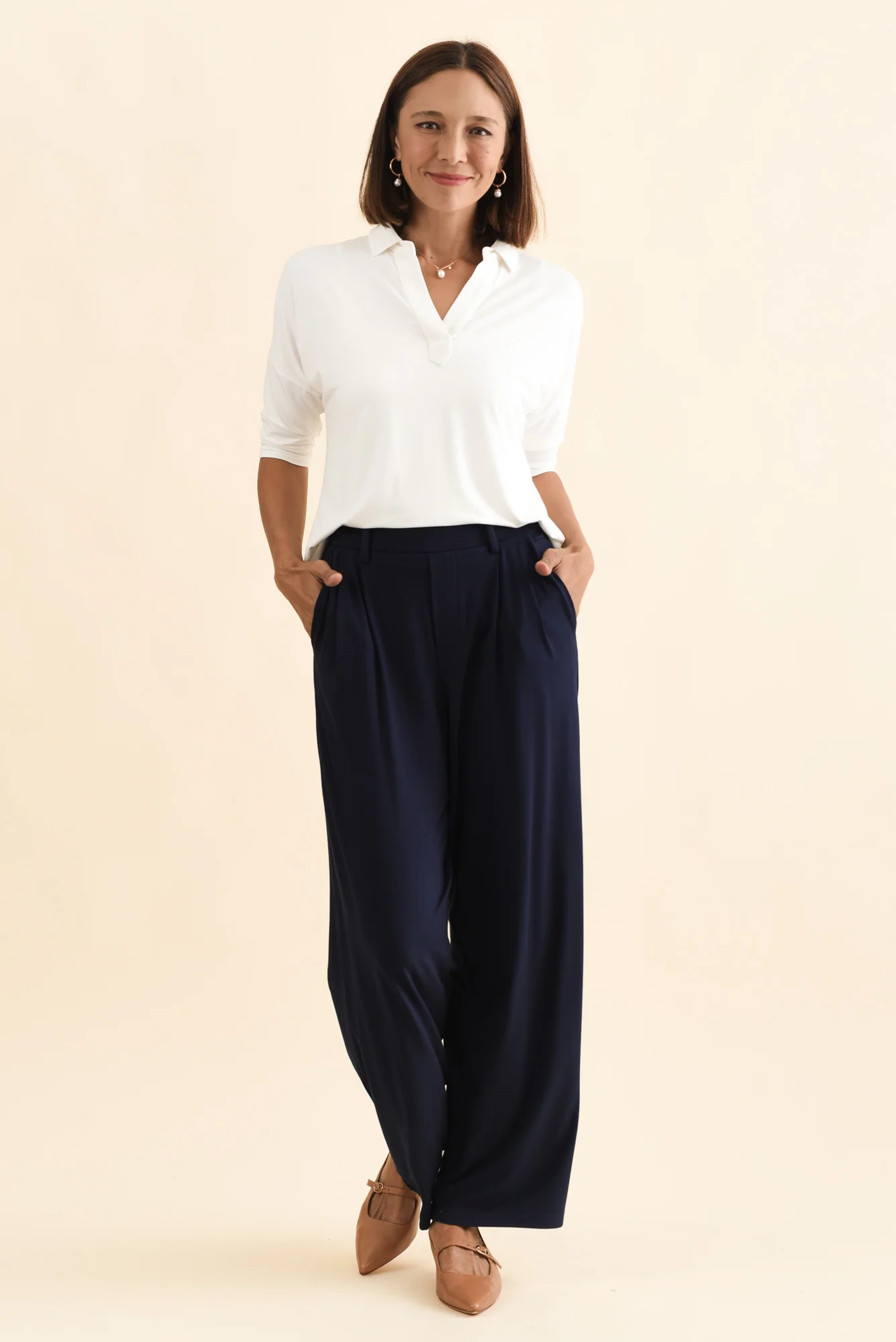 Billie Navy Bamboo Wide Leg Pants - Image 6
