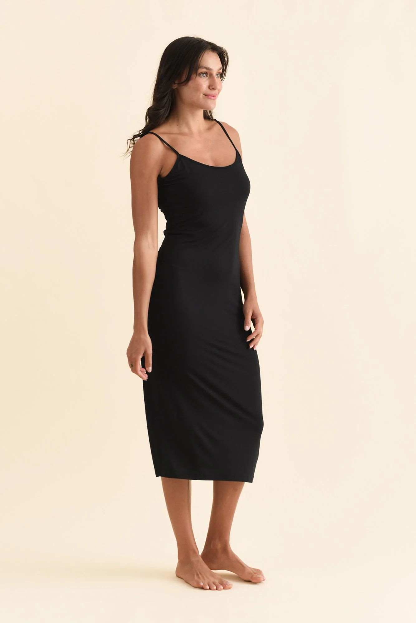 Black Bamboo Midi Slip Dress - Image 3