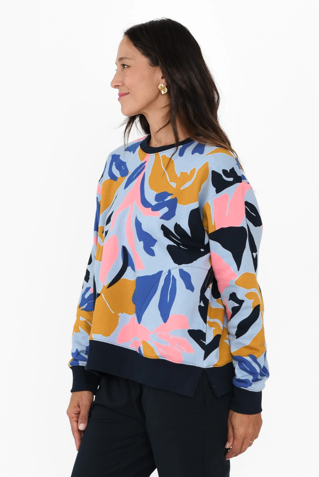 Bleeker Blue Abstract Cotton Crew Sweatshirt - Image 4