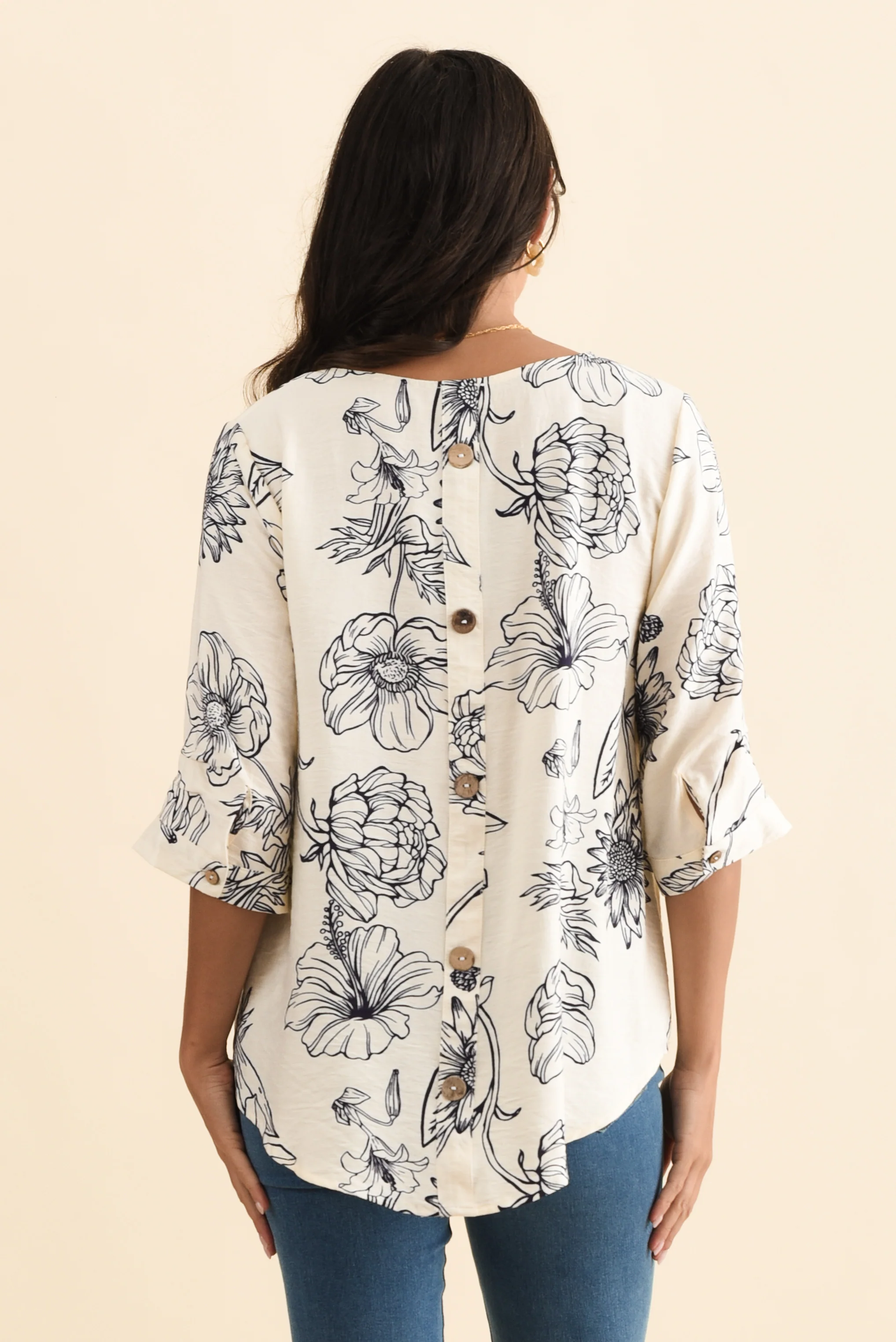 Breanne Navy Flower Button Top - Image 4