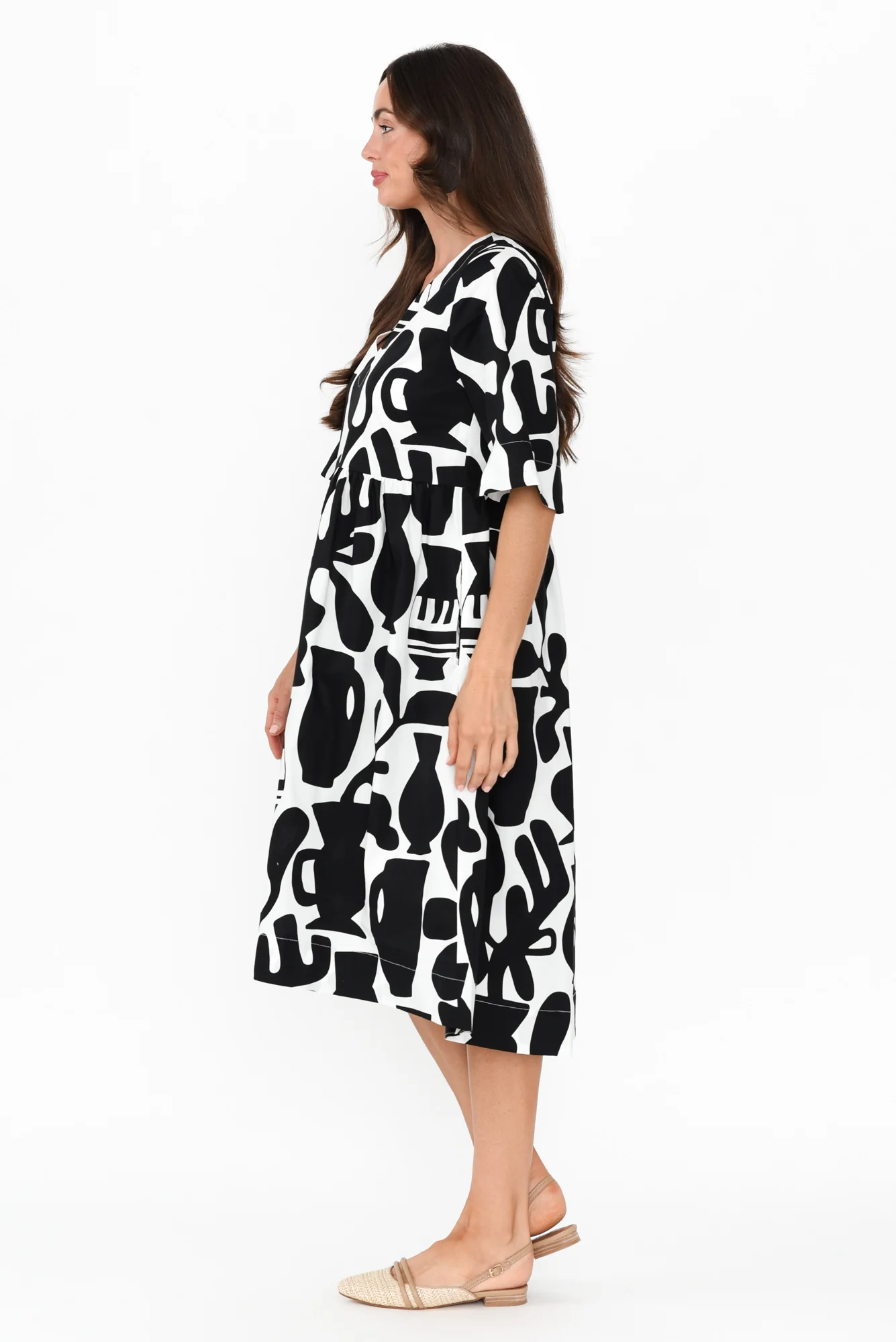 Brightside Black Abstract Cotton Dress - Image 4