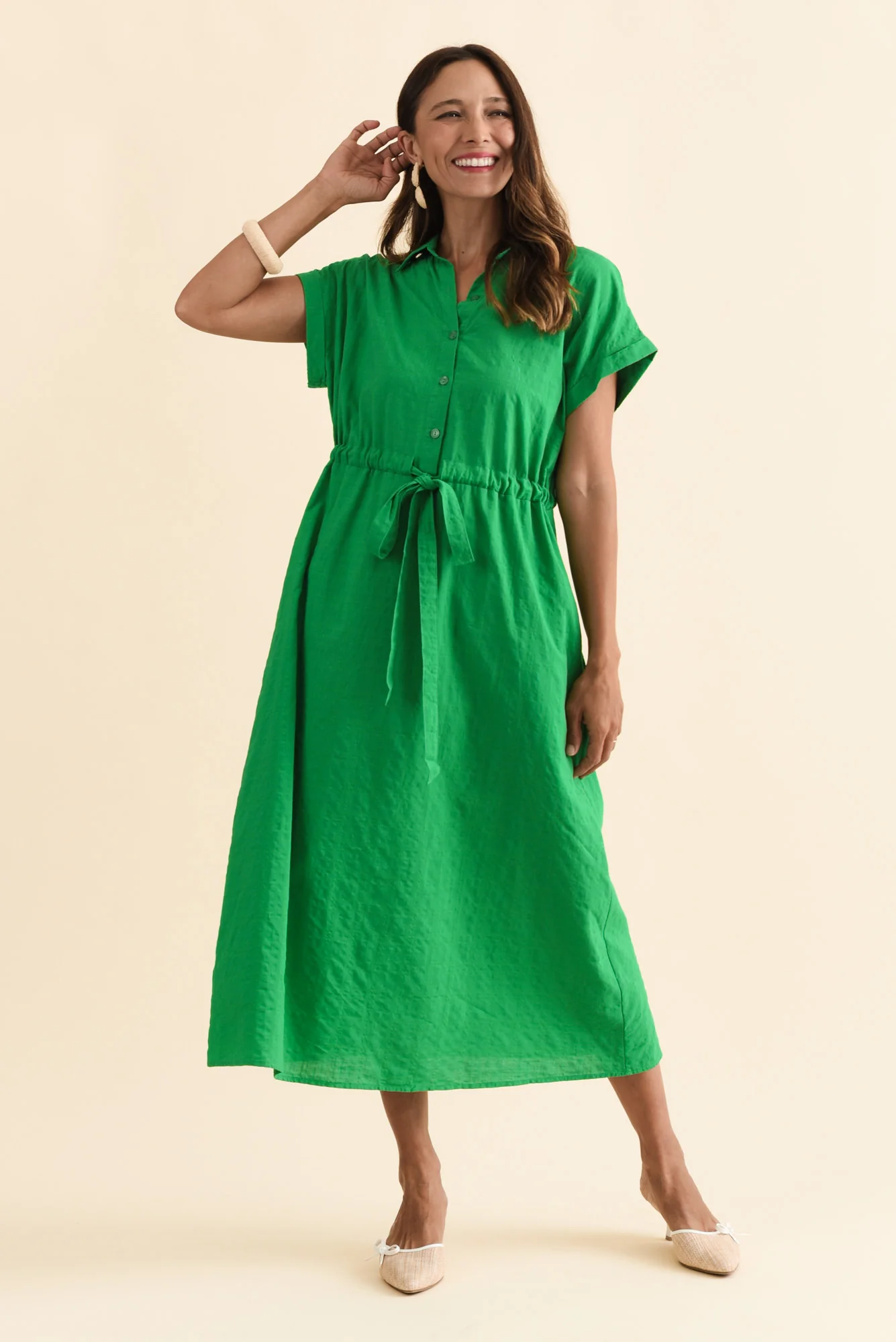 Brydie Green Check Cotton Blend Dress - Image 2