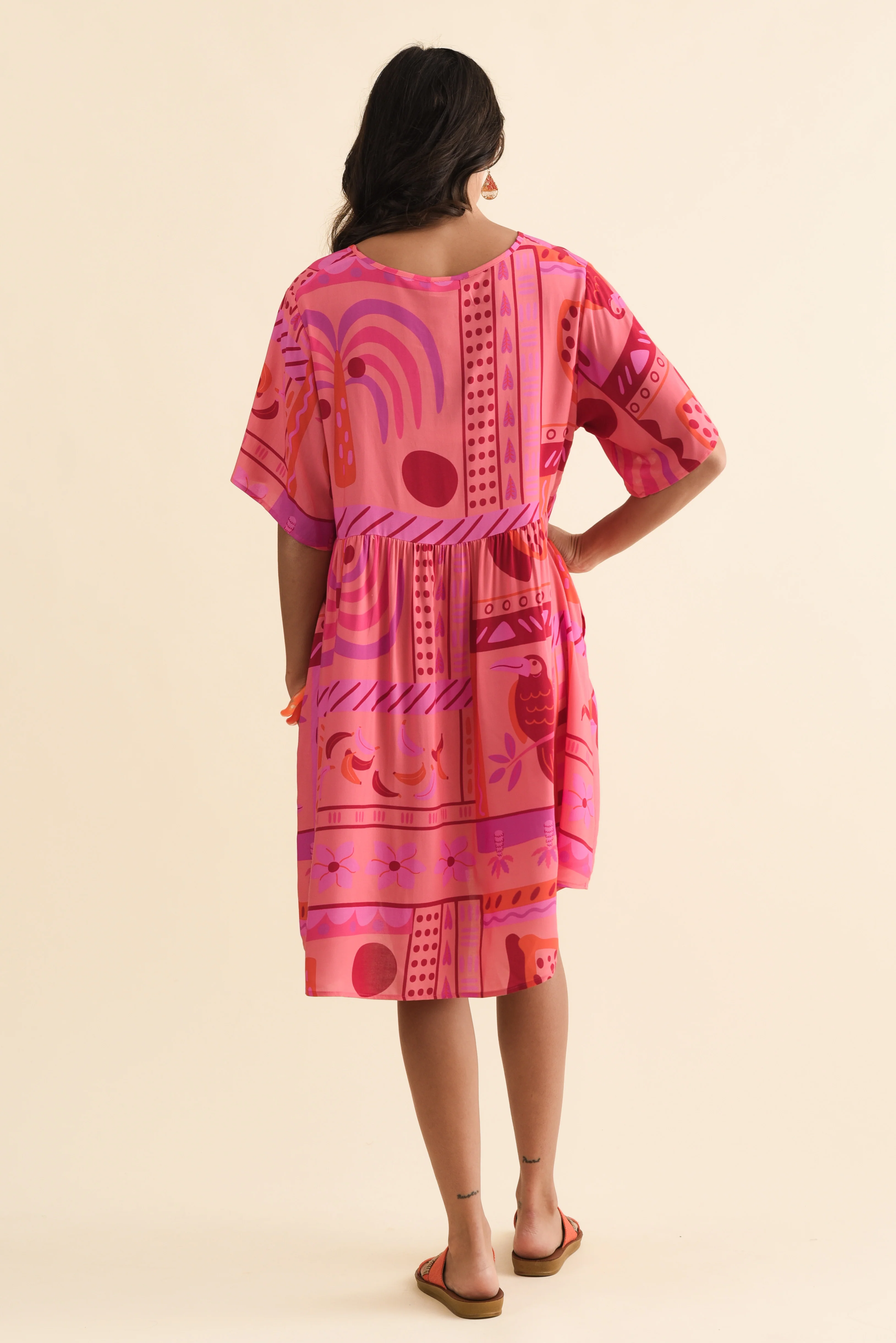 Carlita Pink Tropical Pocket Dress - Image 4