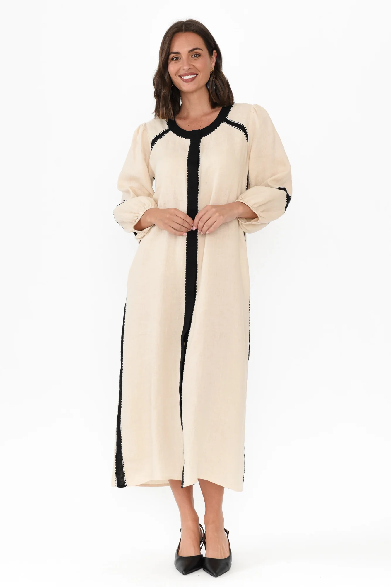 Carolina Cream Contrast Linen Tie Dress - Image 6