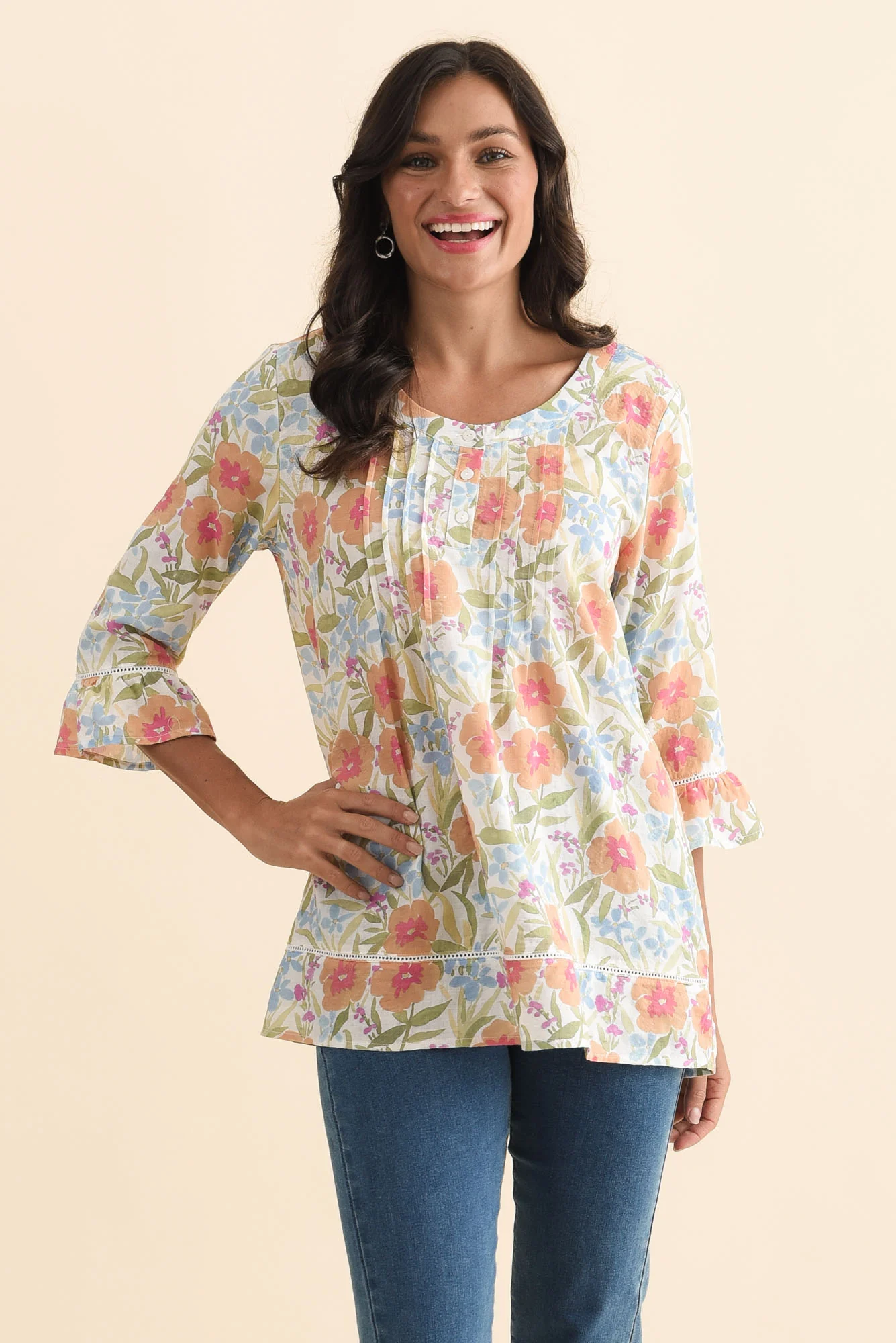 Cassidy Orange Wildflower Cotton Sleeved Top