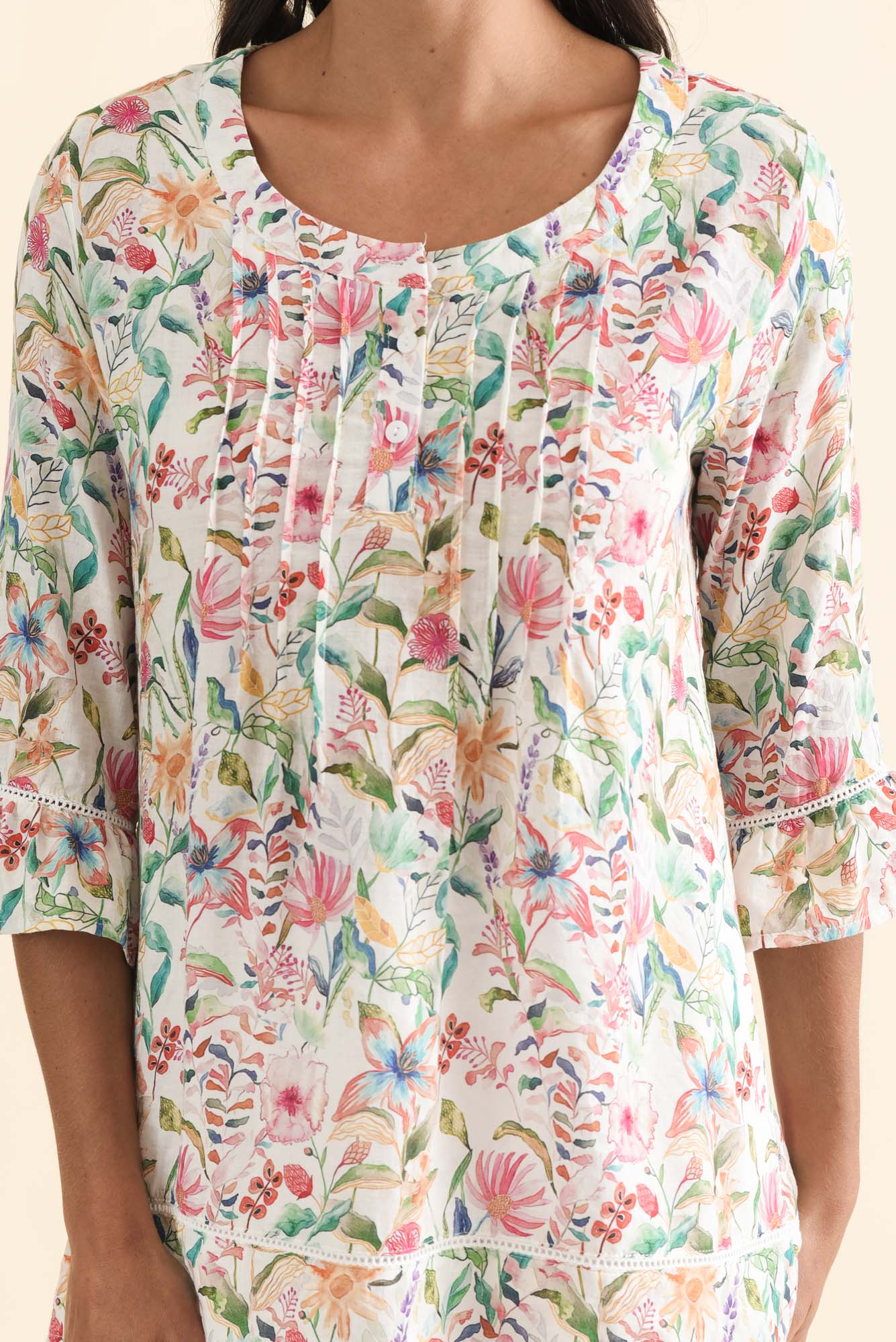 Cassidy Pink Floral Cotton Sleeved Top - Image 5