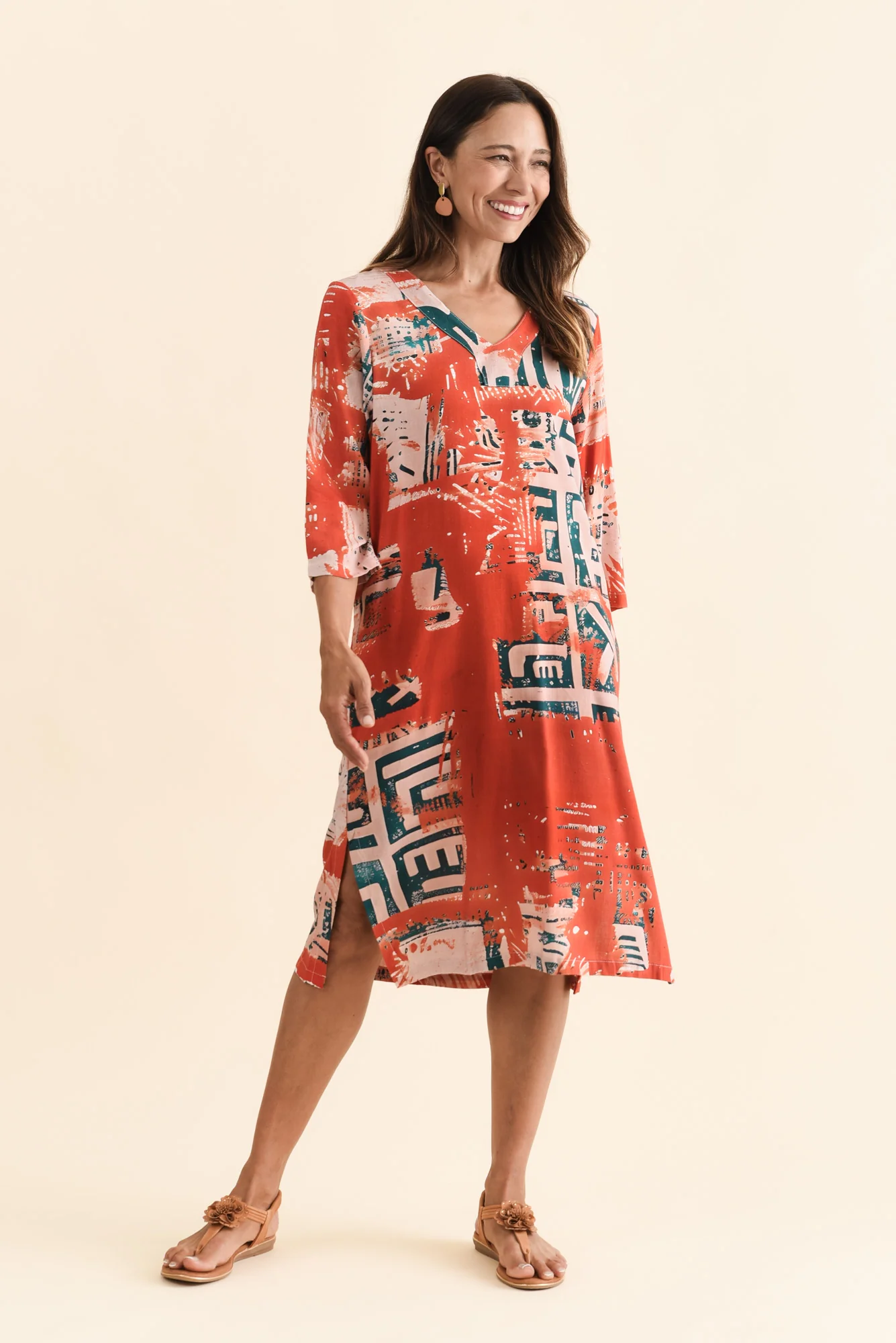 Celine Rust Abstract Linen Cotton Dress - Image 2