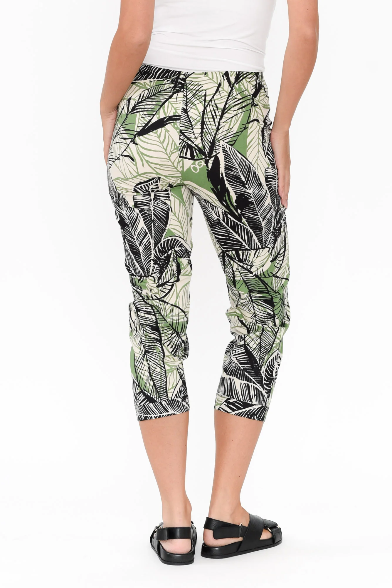 Ciera Green Leaf Cotton Capri Pants - Image 4