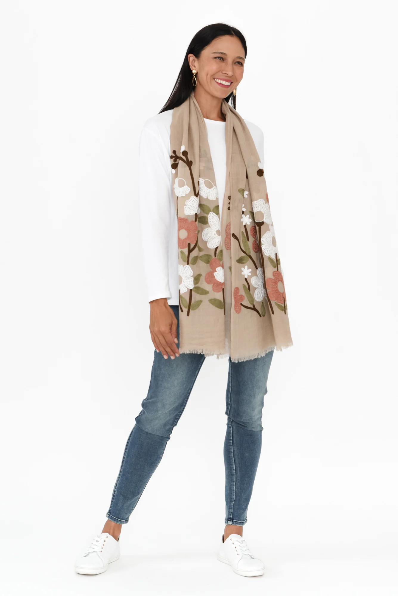 Clarice Taupe Floral Wool Scarf - Image 2