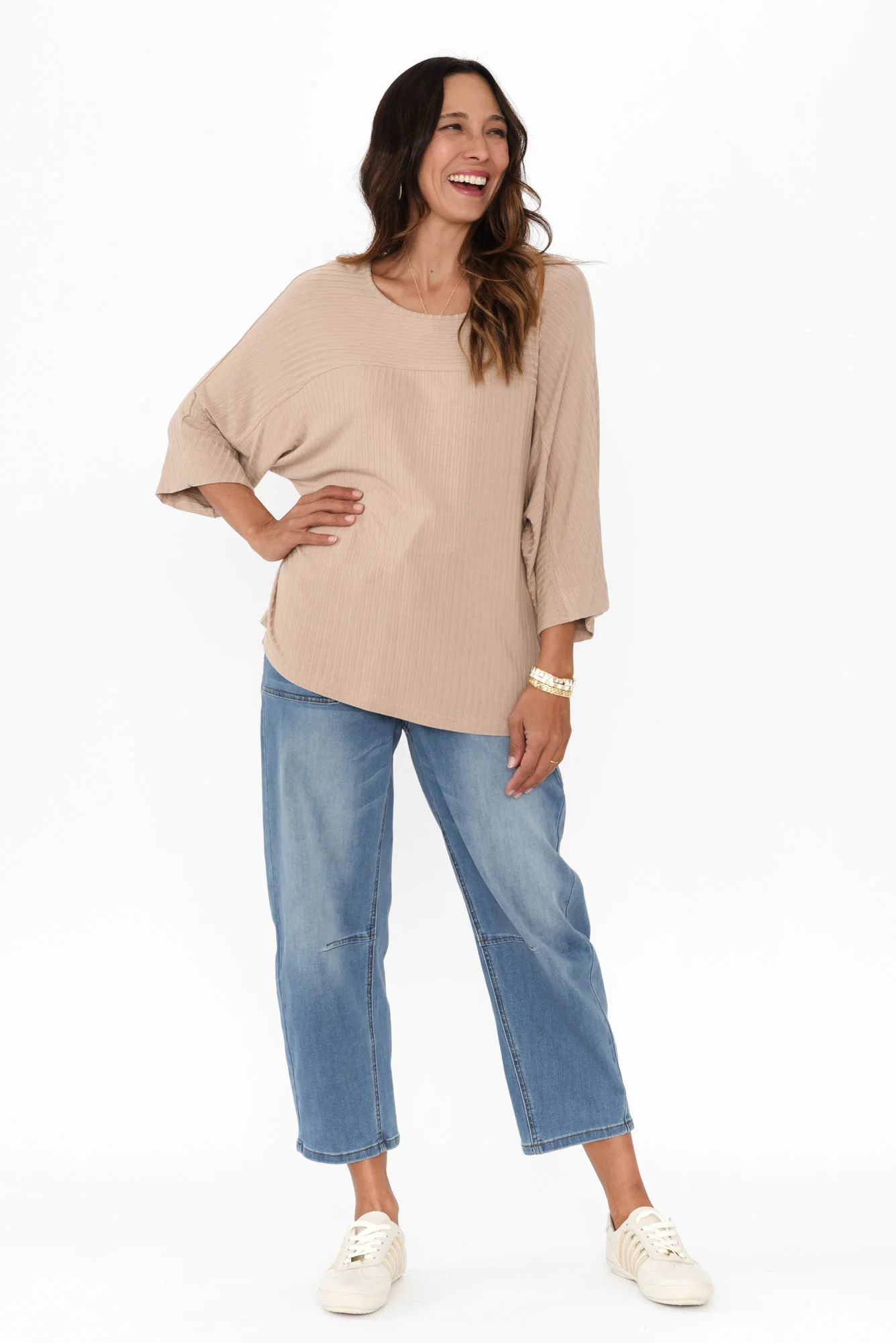 Dahlia Taupe Ribbed Long Sleeve Tee - Image 2