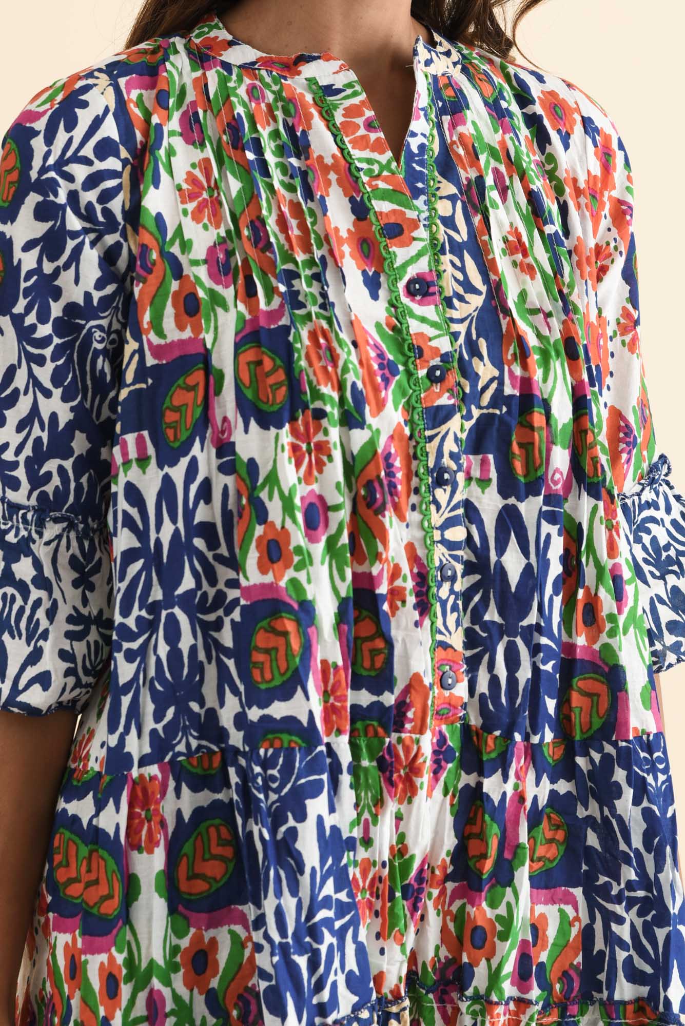 Danson Blue Abstract Frill Sleeve Dress - Image 5
