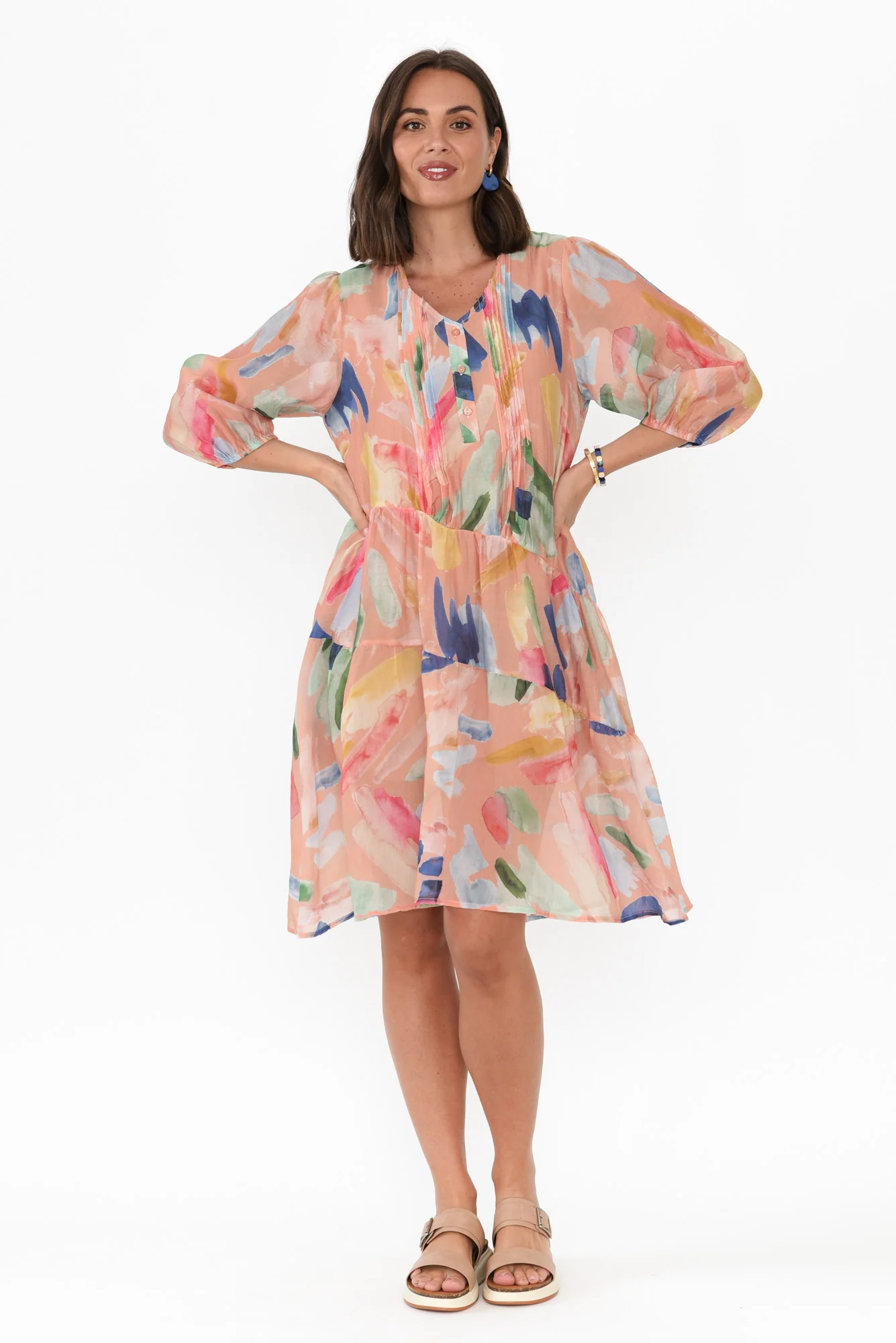 Dasha Pink Abstract Cotton Blend Dress - Image 6
