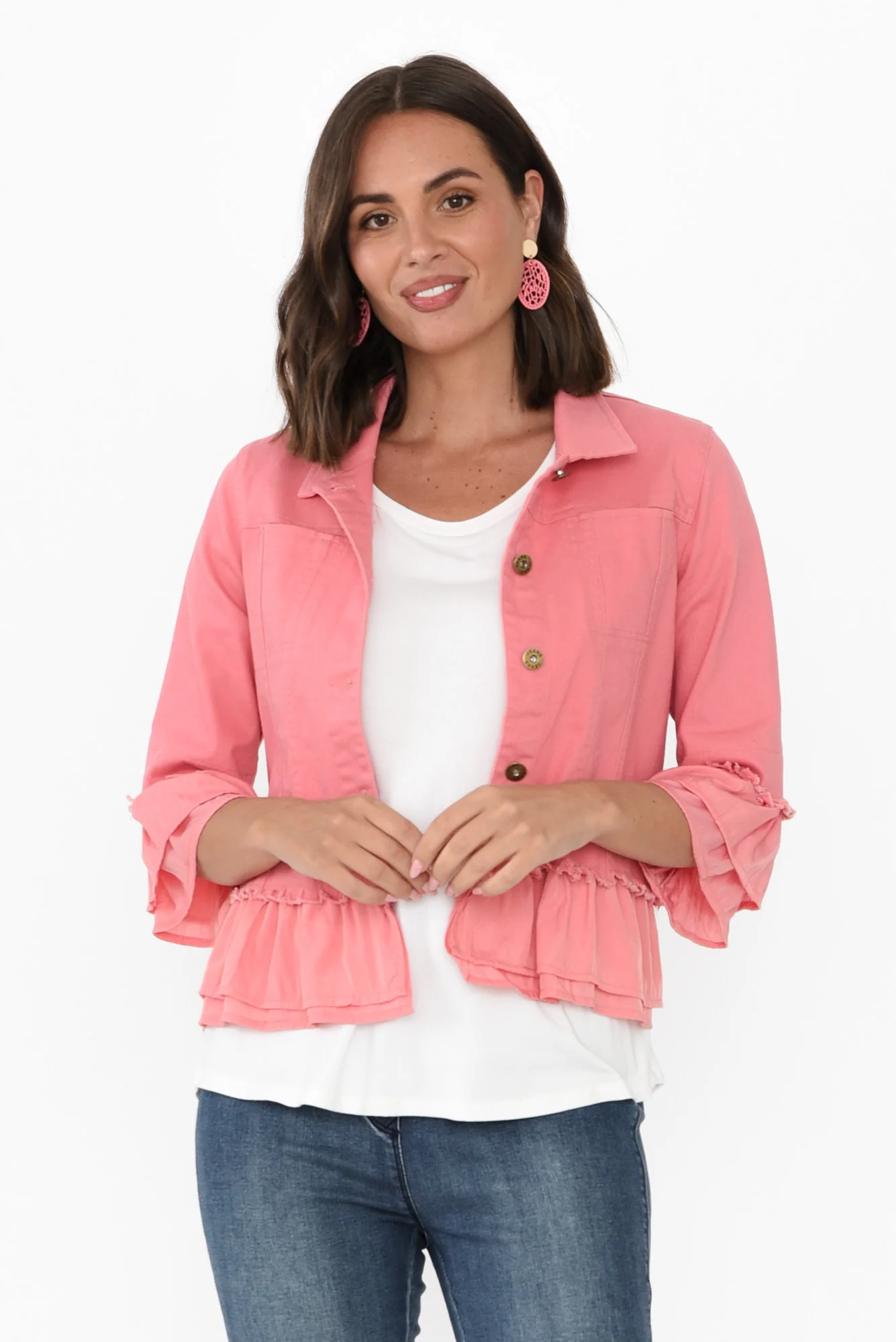Dolores Pink Cotton Frill Jacket - Image 2