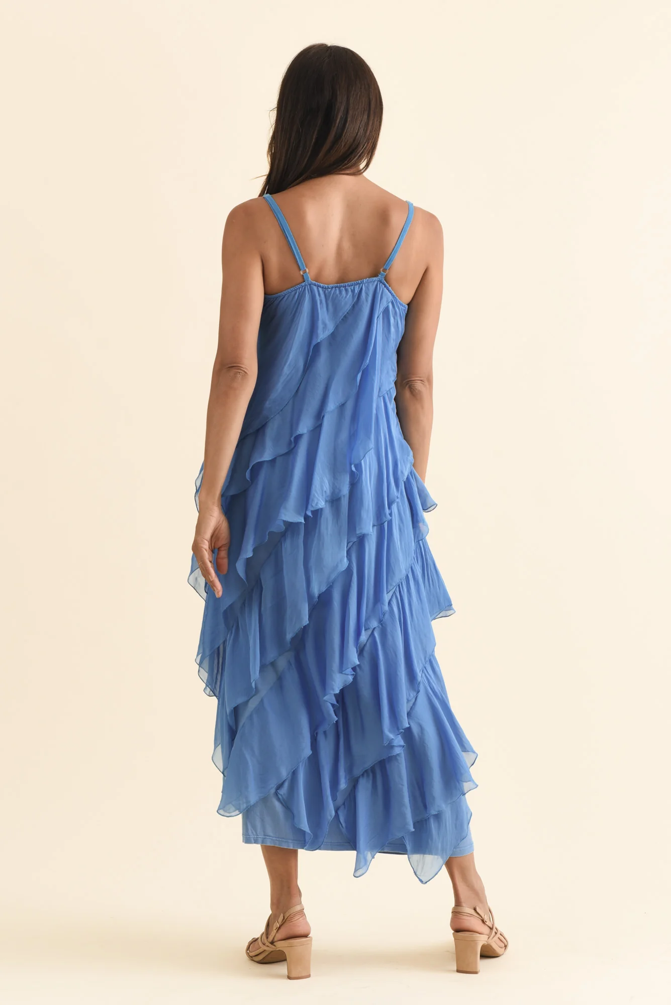 Dominica Blue Silk Ruffle Dress - Image 4
