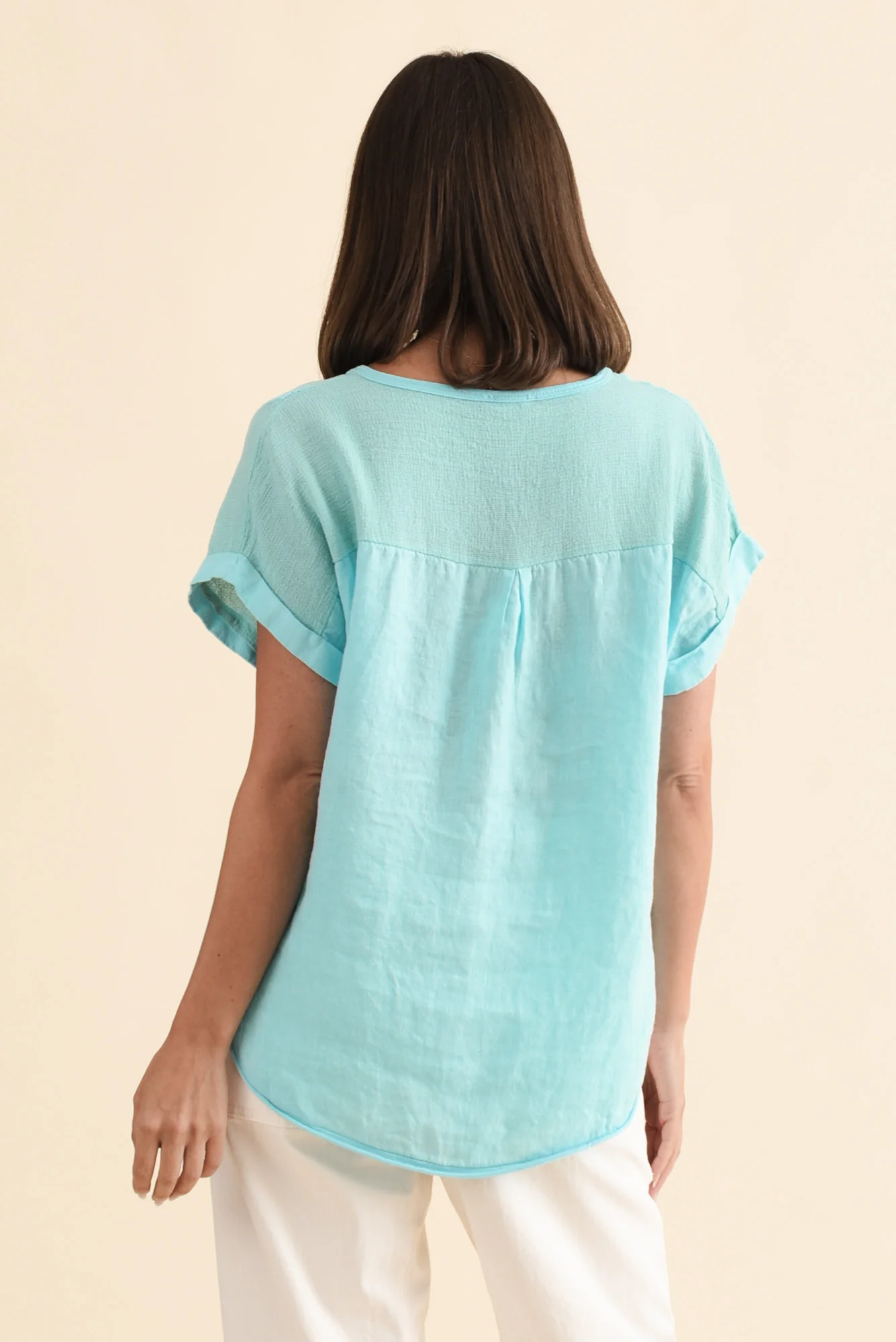 Dorian Turquoise Linen Cotton Top - Image 4