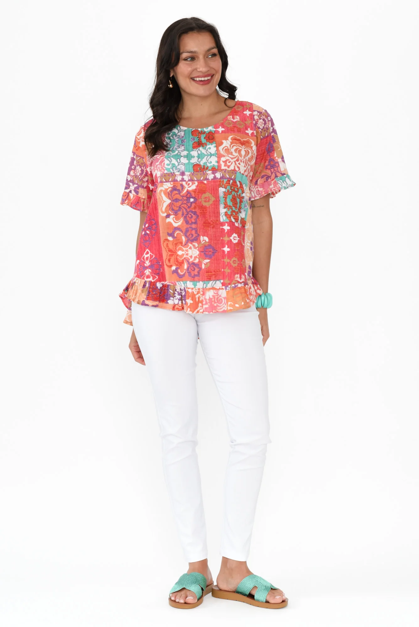 Edda Red Mosaic Cotton Frill Top - Image 6