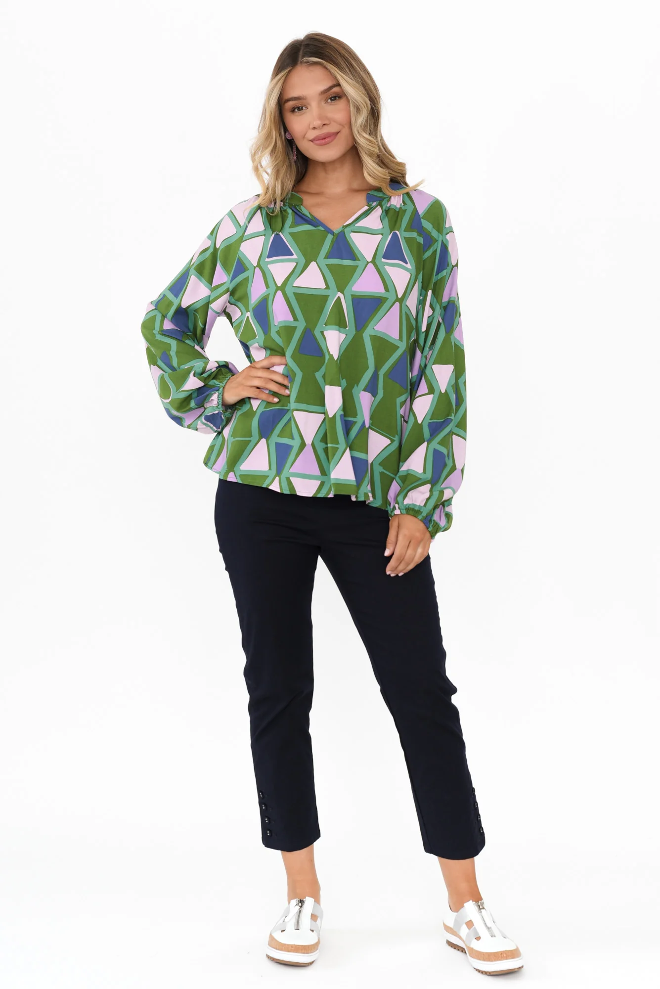 Else Green Geo Sleeved Top - Image 7