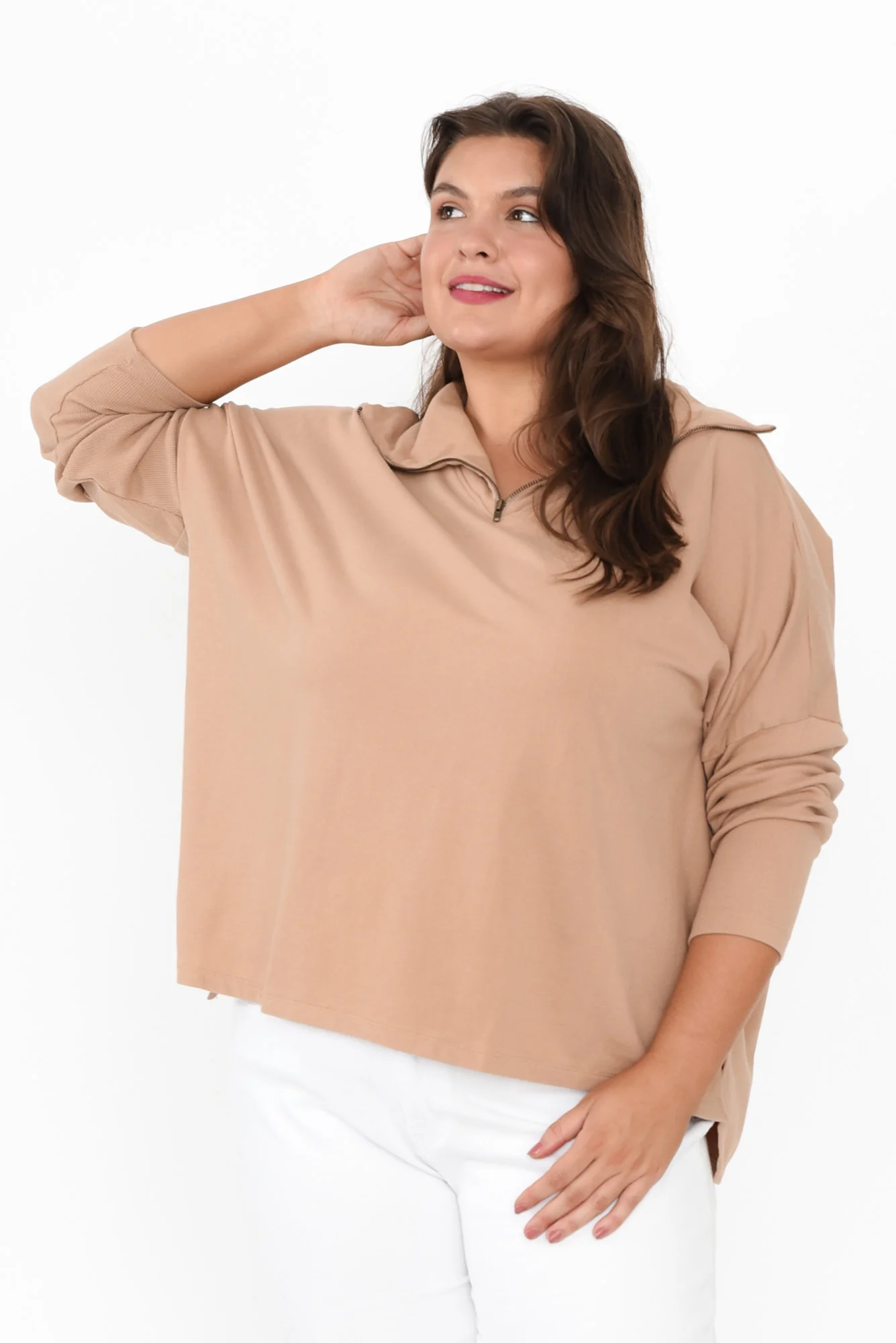 Etna Mocha Half Zip Sweatshirt - Image 9