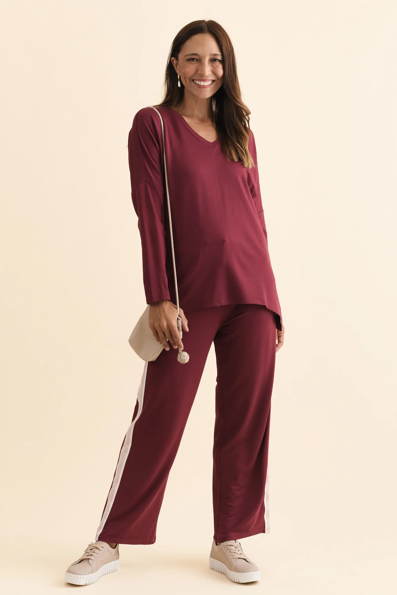 Evelyn Burgundy Contrast Trim Pants - Image 2