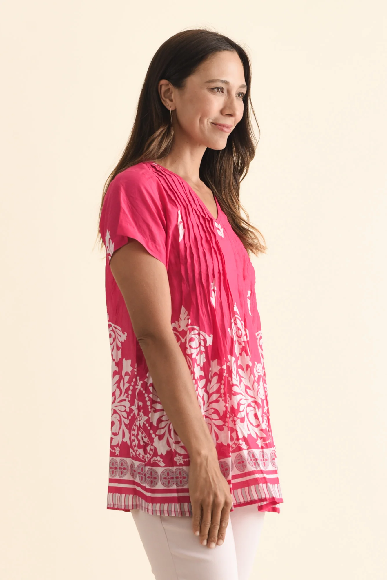 Fia Fuchsia Abstract Crinkle Cotton Top - Image 3