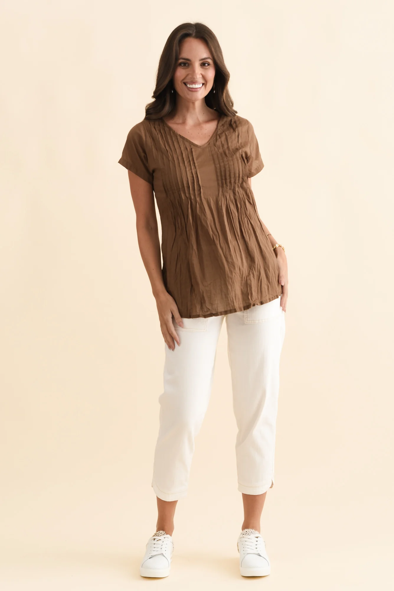 Fia Mocha Crinkle Cotton Top - Image 2