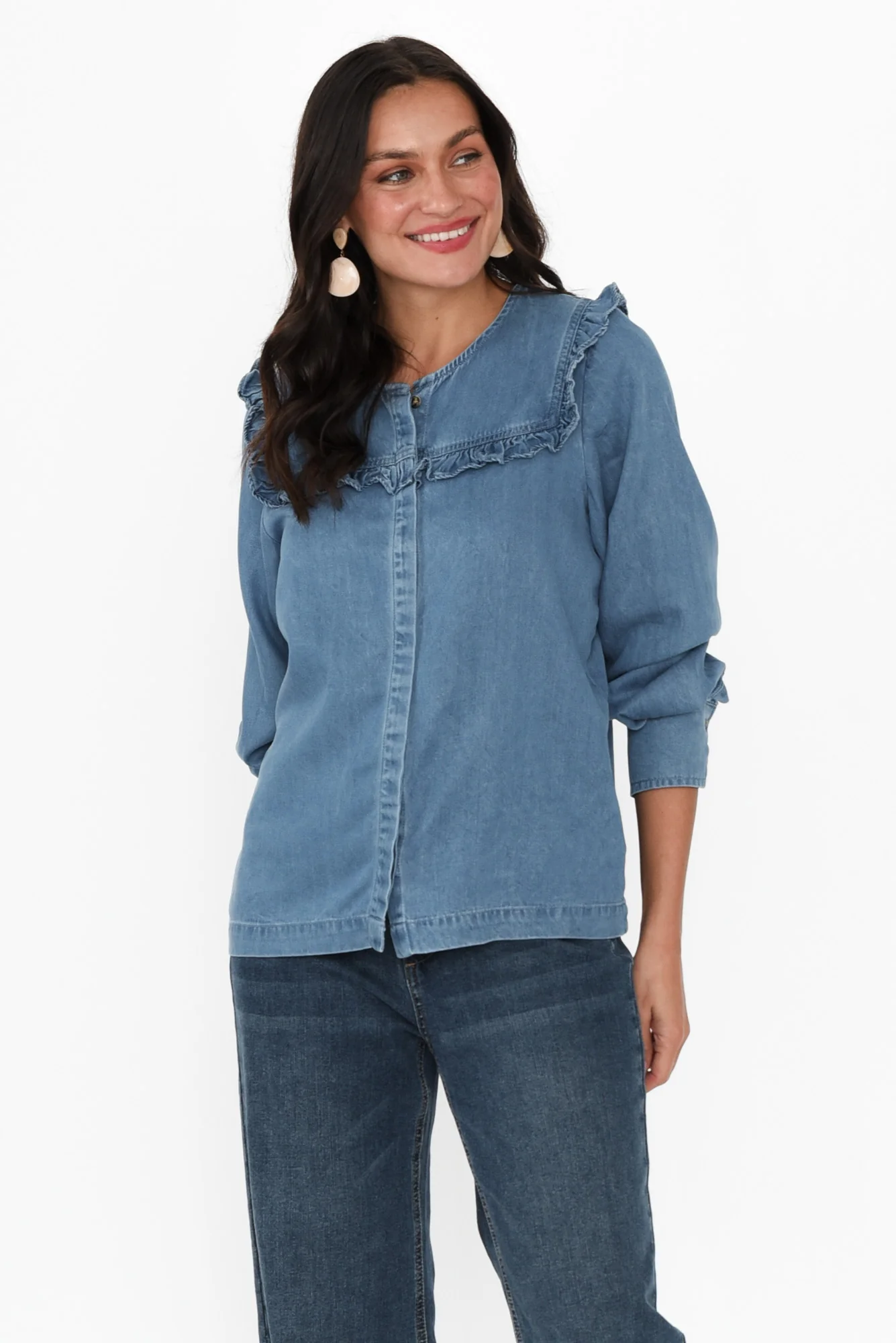 Frankie Blue Denim Frill Blouse