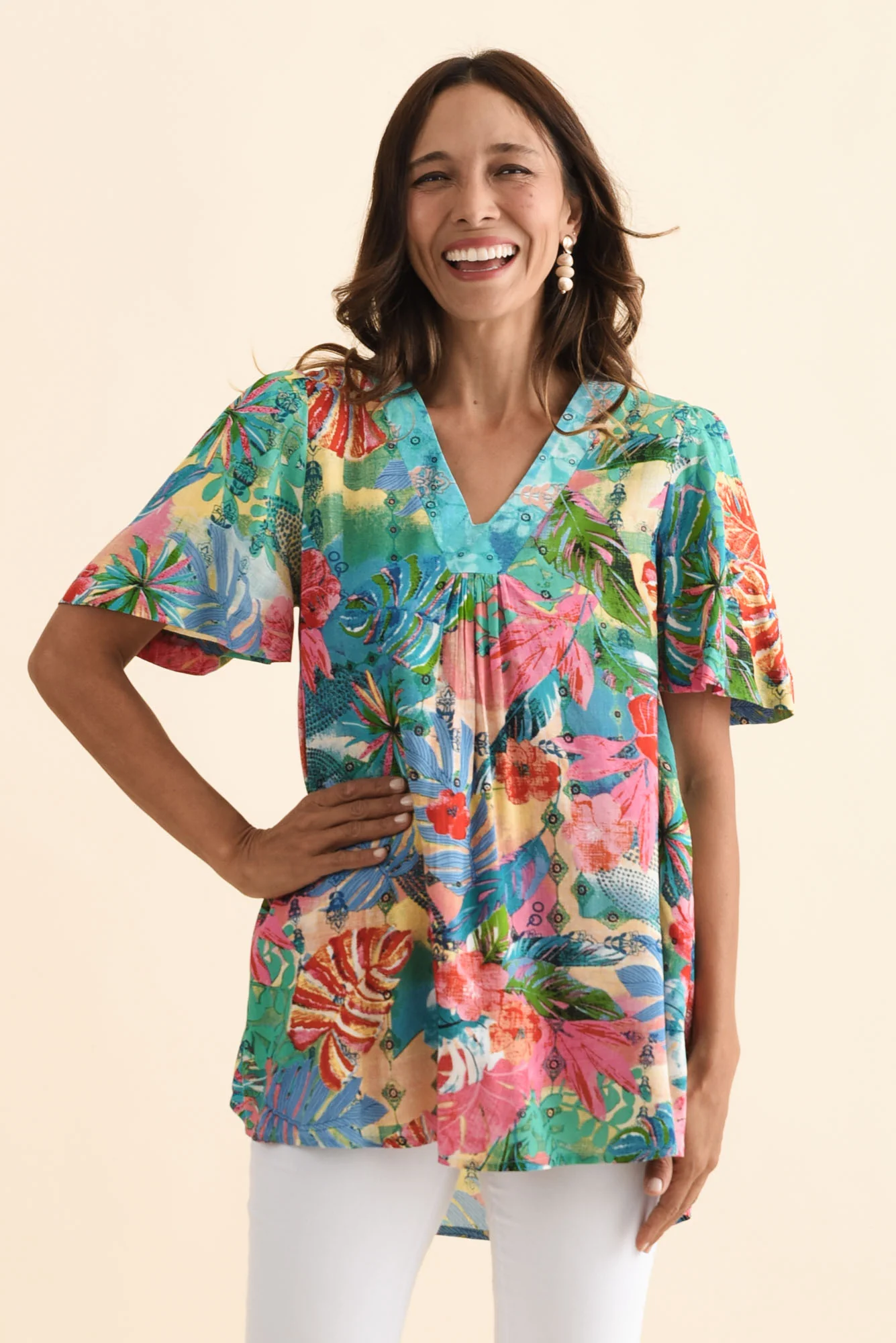 Frolic Blue Tropical Flutter Sleeve Top
