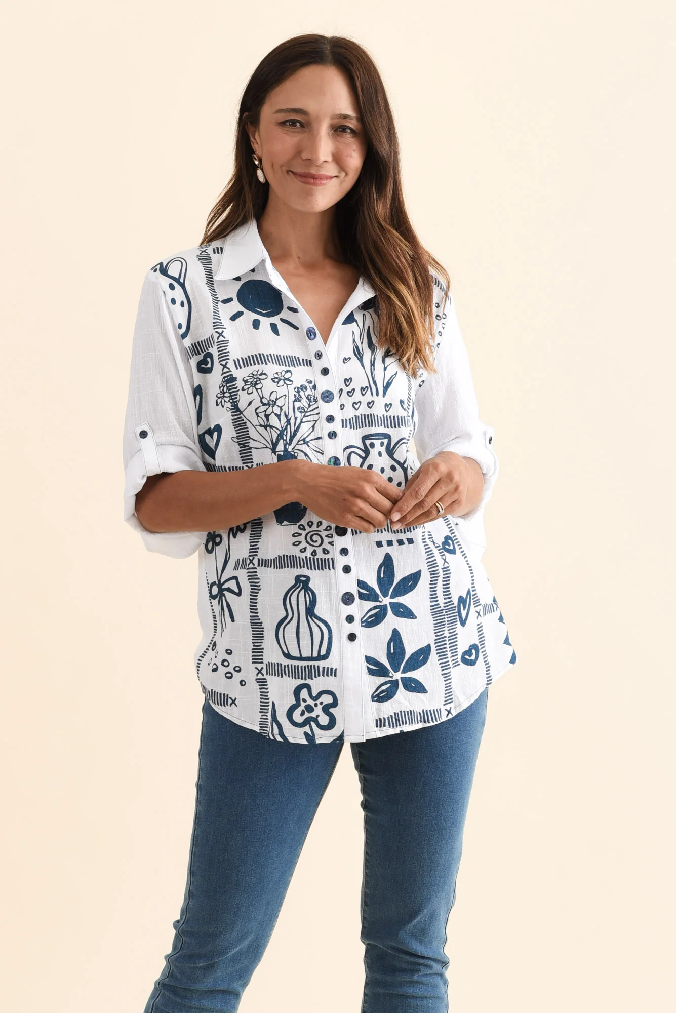 Georgina Blue Tile Cotton Shirt - Image 2