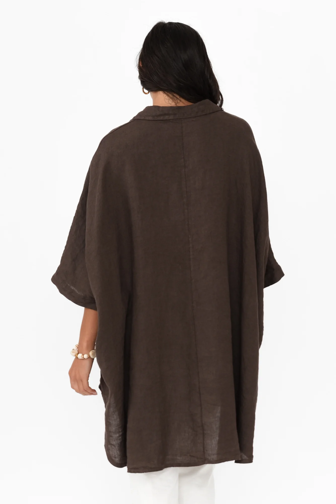 Giada Chocolate Linen Collared Shirt - Image 3