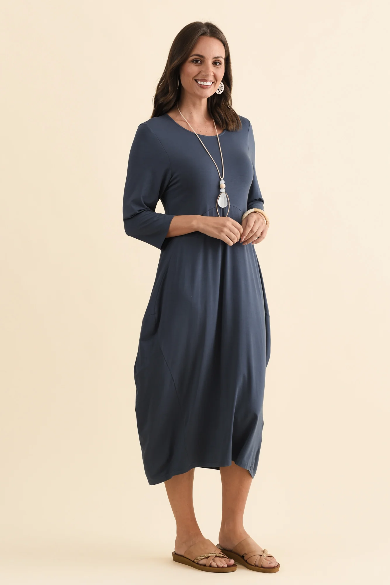 Glenda Blue Sleeved Crescent Dress - Image 3
