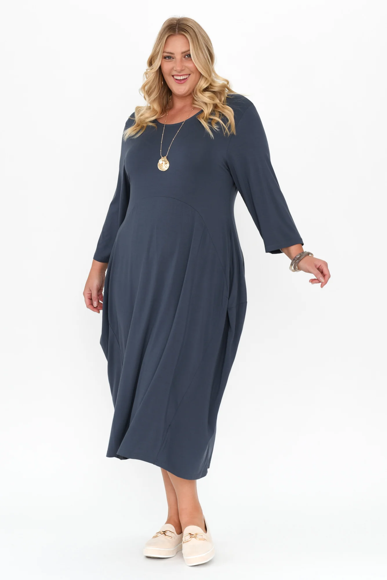 Glenda Blue Sleeved Crescent Dress - Image 9